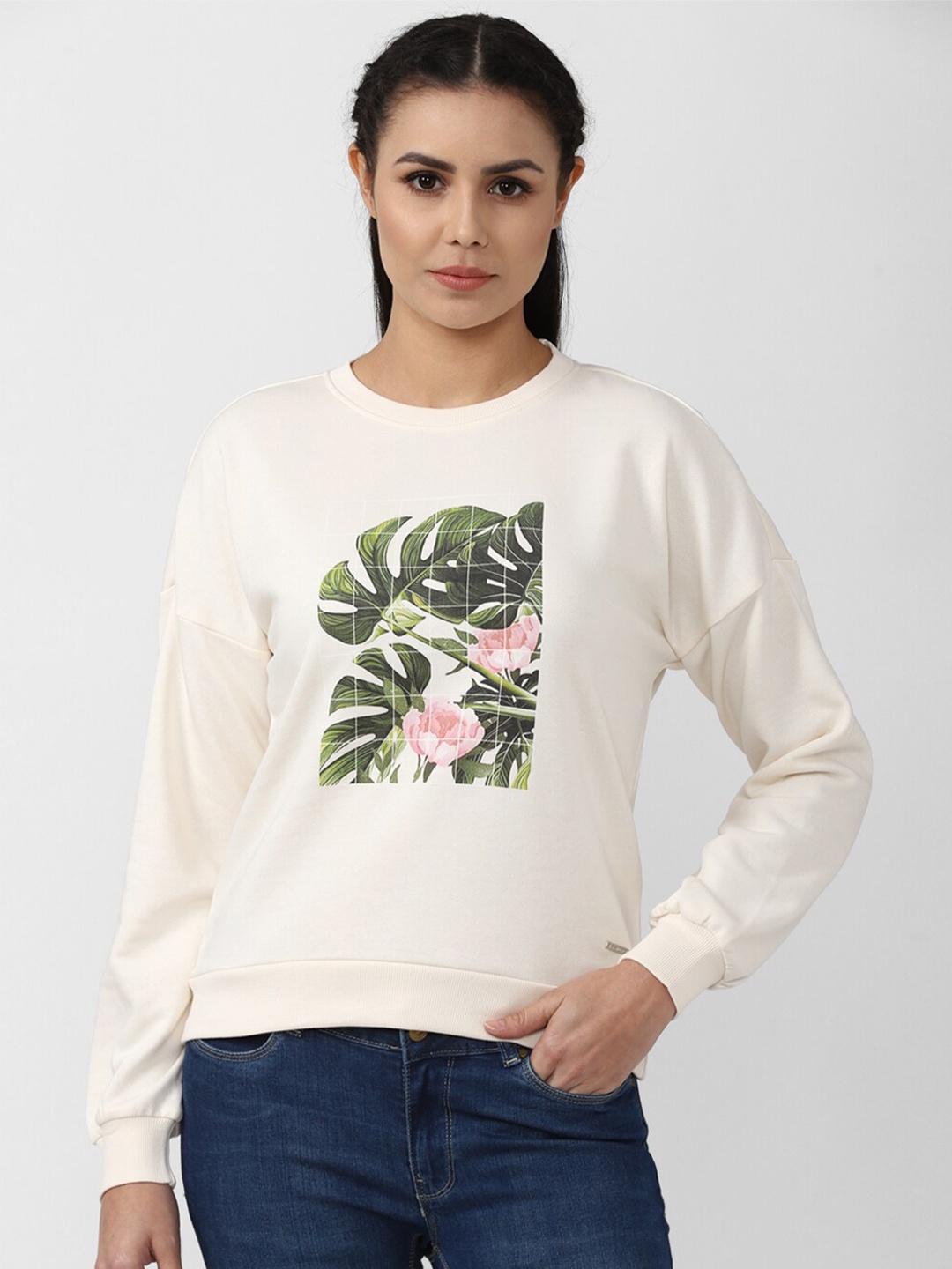 

Van Heusen Women Cream-Coloured Printed Sweatshirt