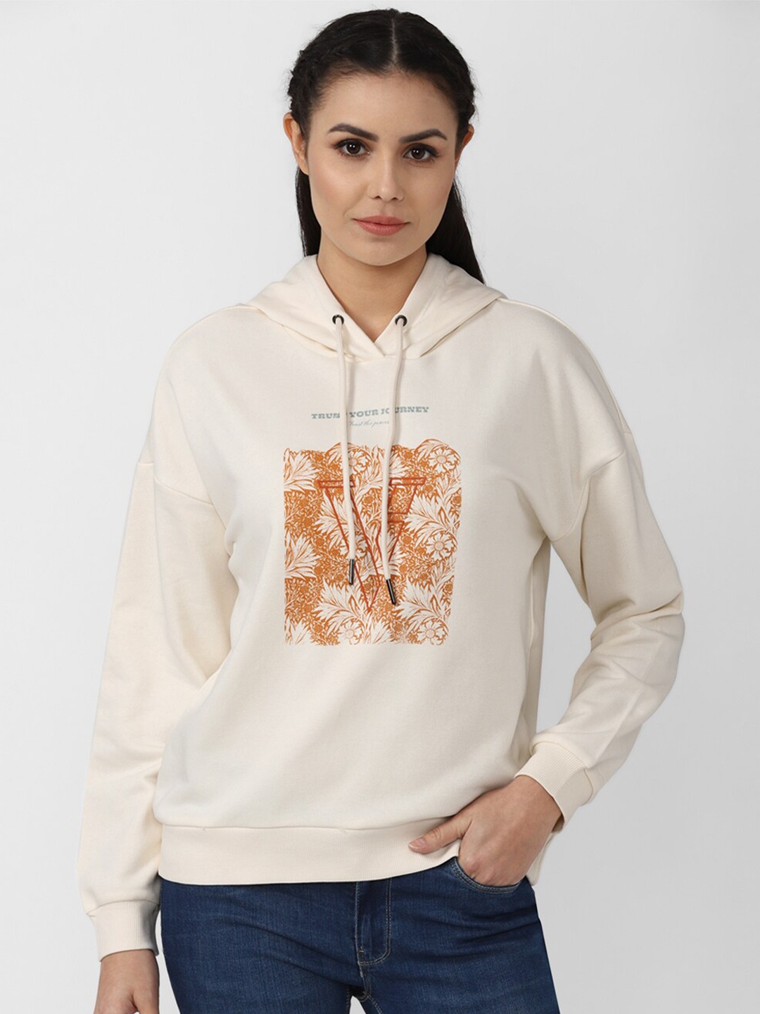 

Van Heusen Woman Women Beige Printed Hooded Sweatshirt