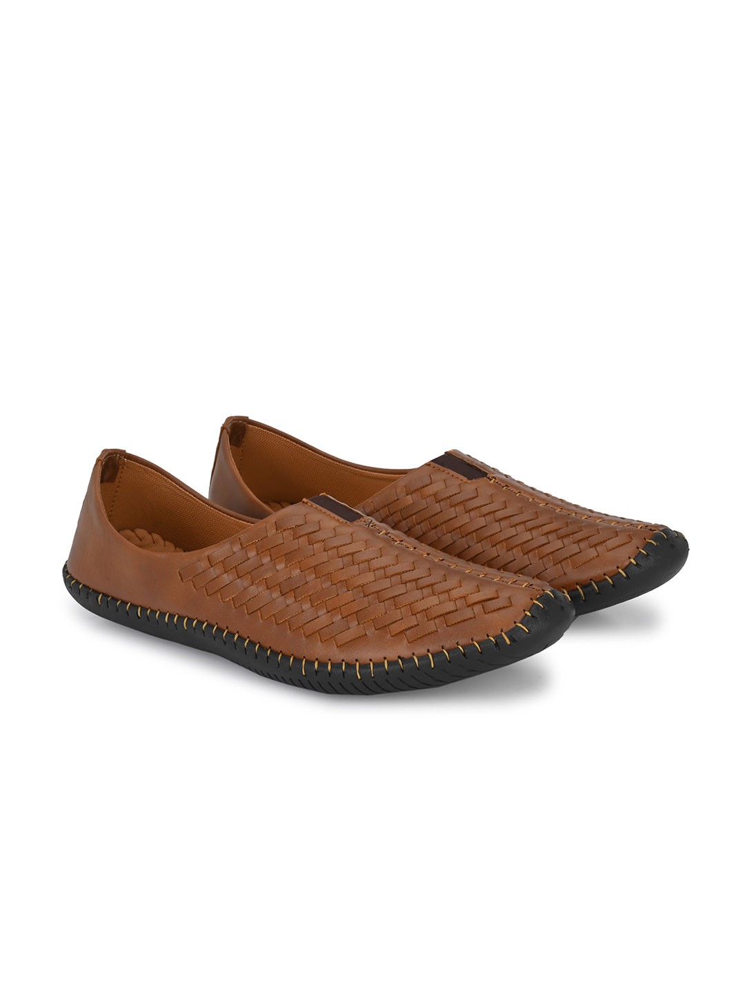 

Azzaro Black Men Tan Woven Design Slip-On Sneakers