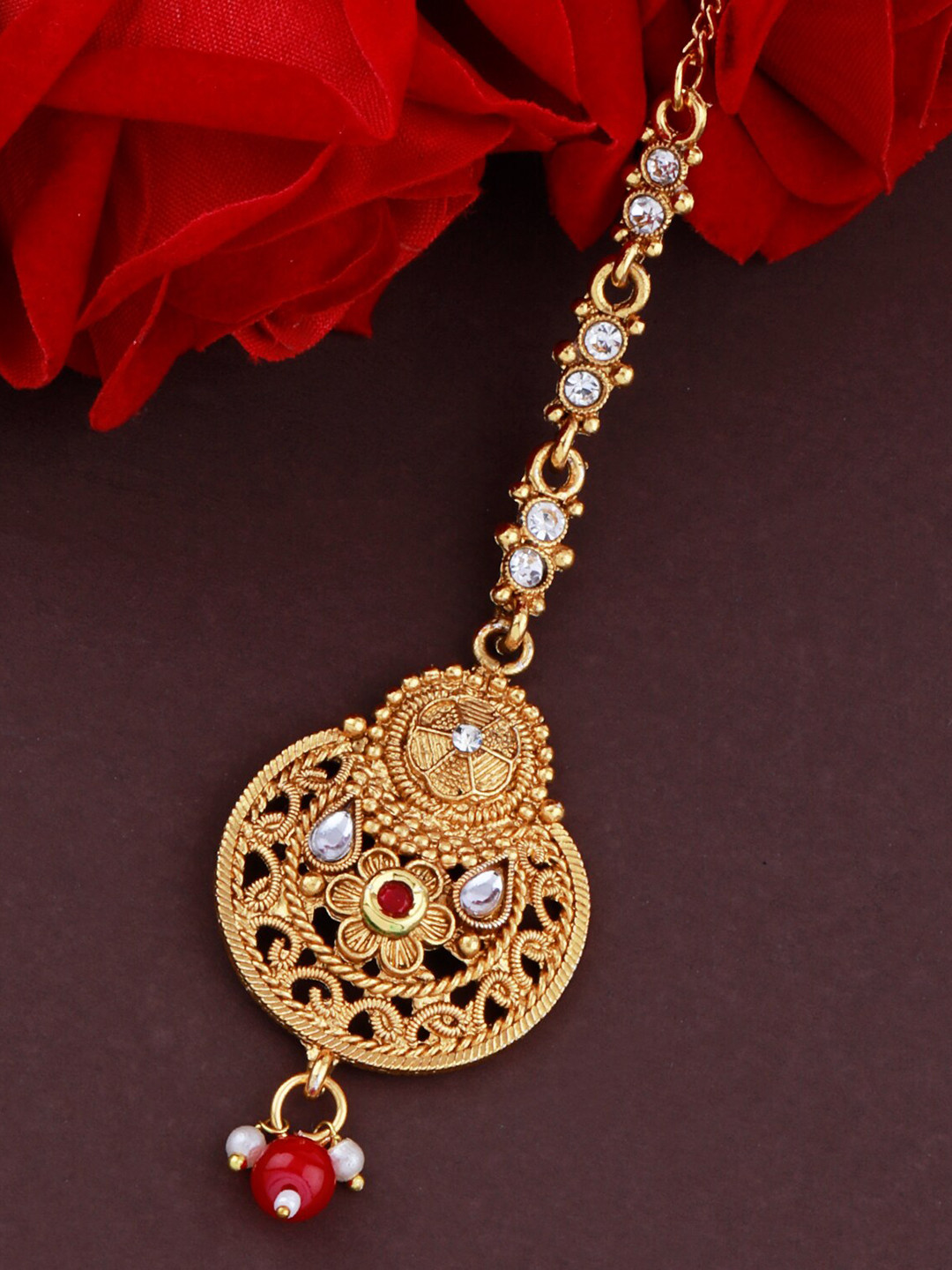 

Silver Shine Gold-Plated & Stone Studded Maang Tikka