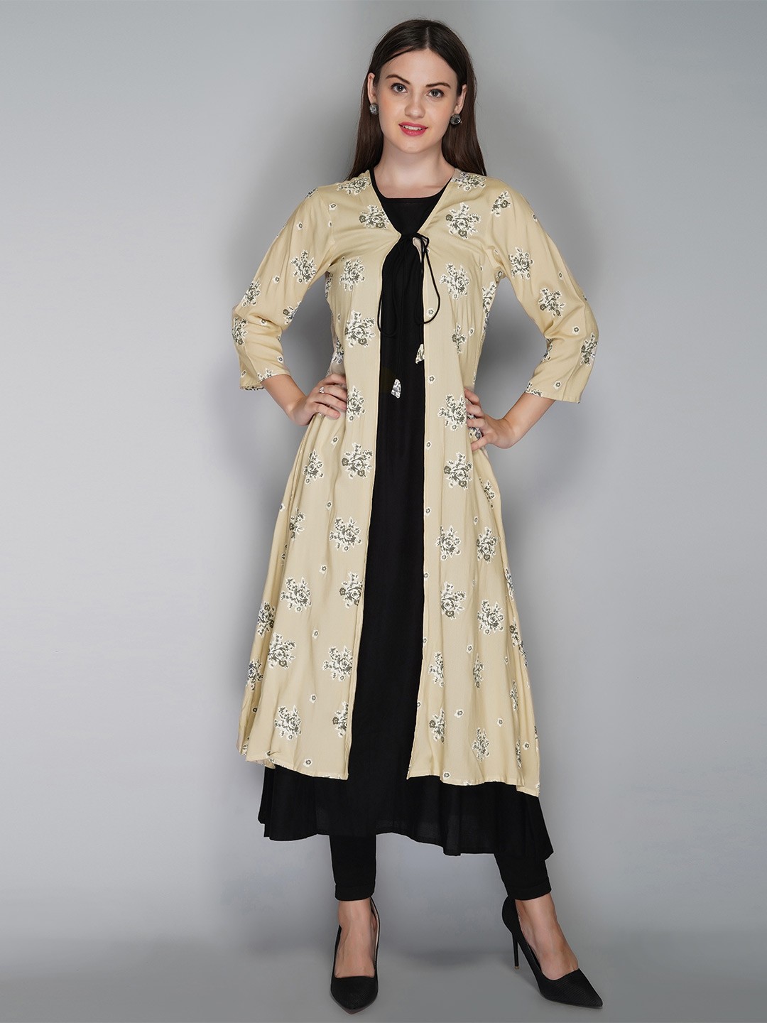 

METRO-FASHION Women Beige Floral Printed Floral Kurta