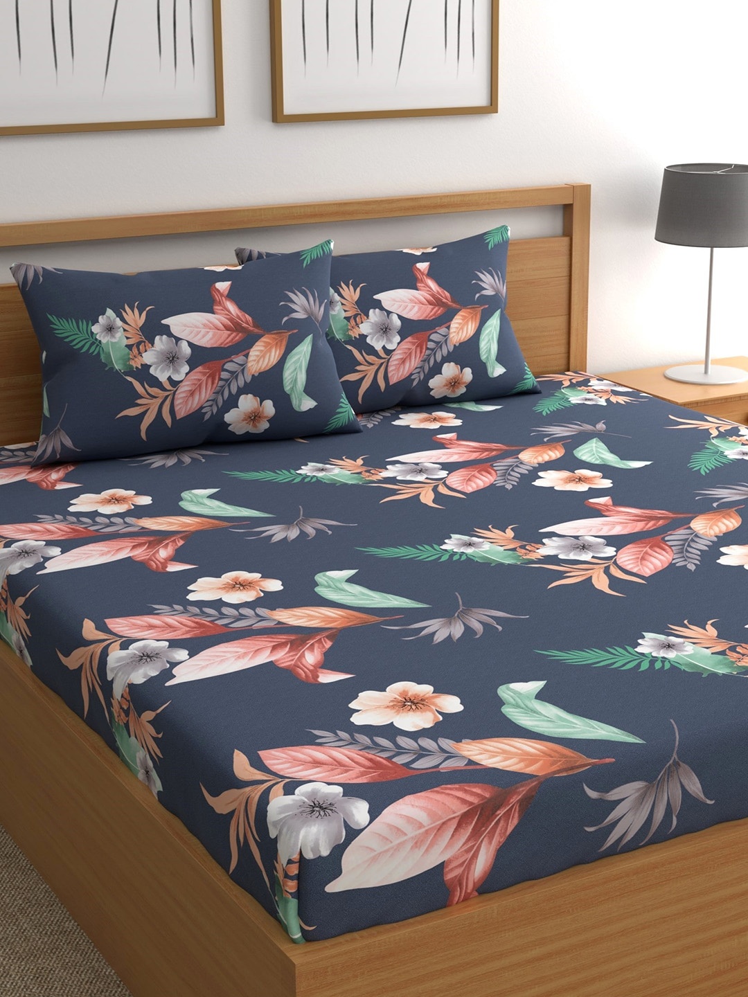 

CHHAVI INDIA Unisex TC 210 Blue Bedsheets