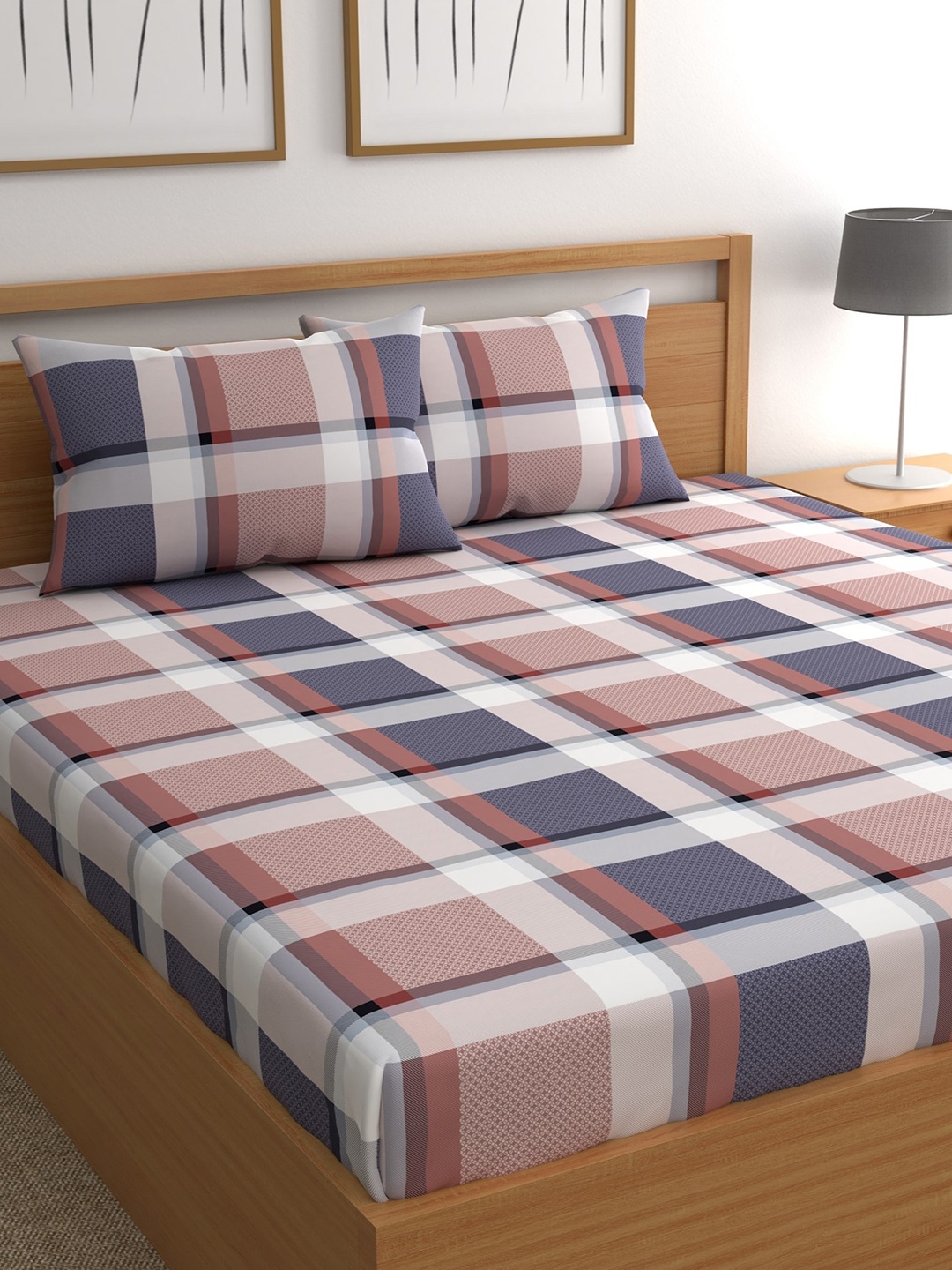 

CHHAVI INDIA Brown & Grey Geometric 210 TC Queen Bedsheet With 2 Pillow Covers