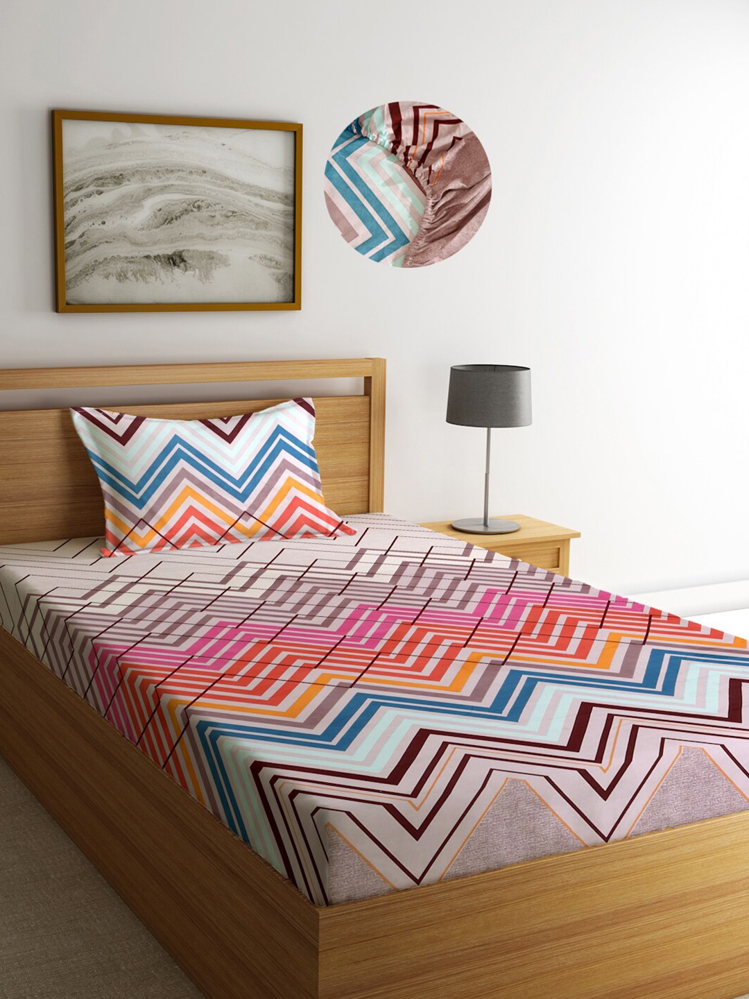 

KLOTTHE Printed 300 TC Fitted Single Bedsheet with 1 Pillow Cover, Pink