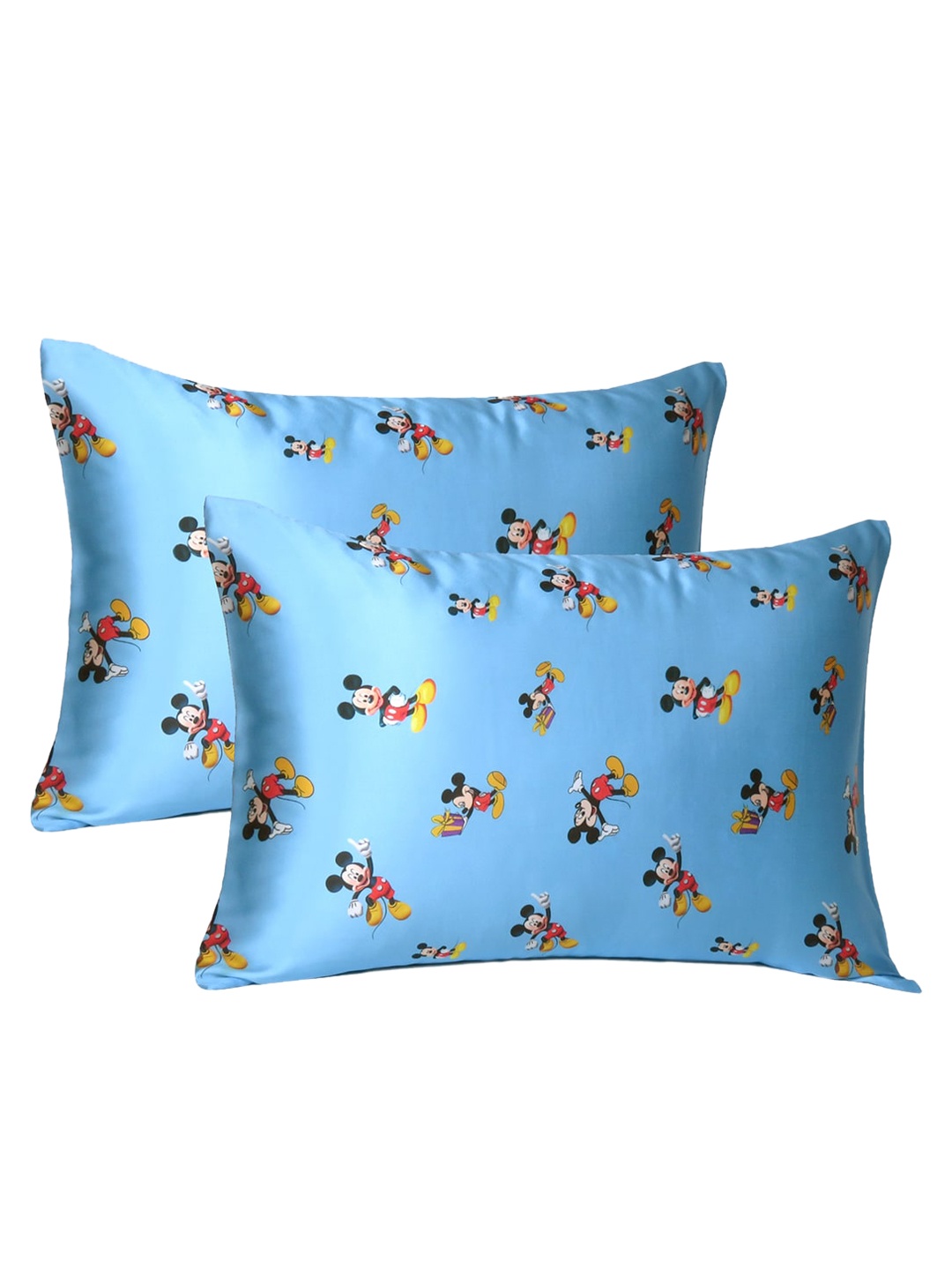 

OUSSUM Set of 2 Blue Mickey Mouse Printed Satin Pillow Covers