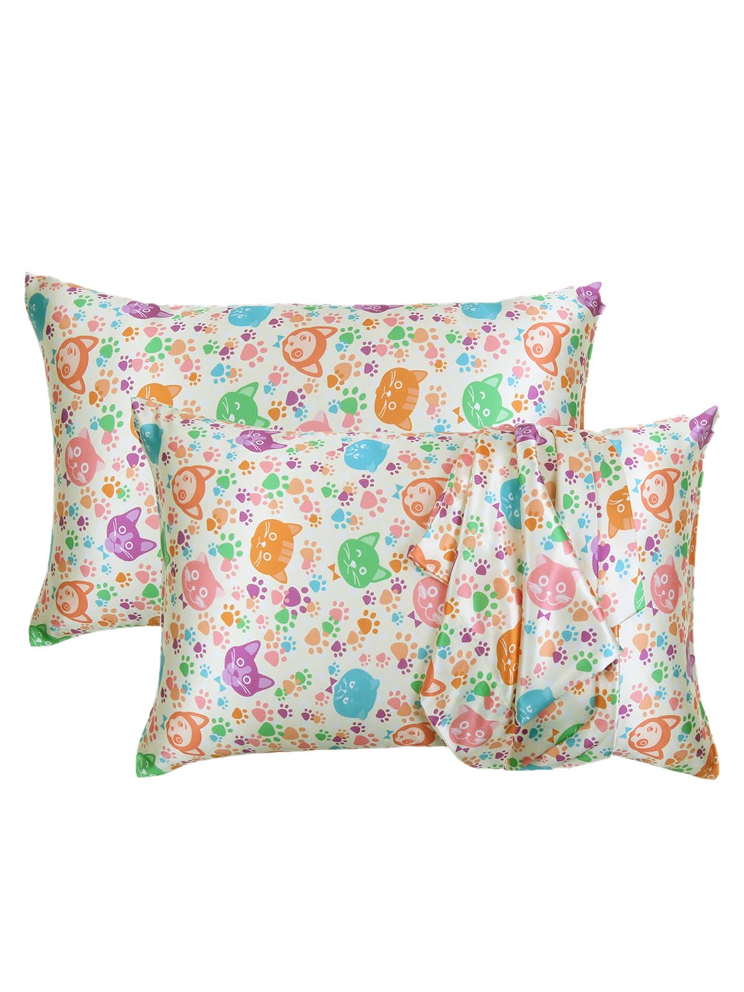 

OUSSUM Pack Of 2 White & Pink Printed Pillow Covers