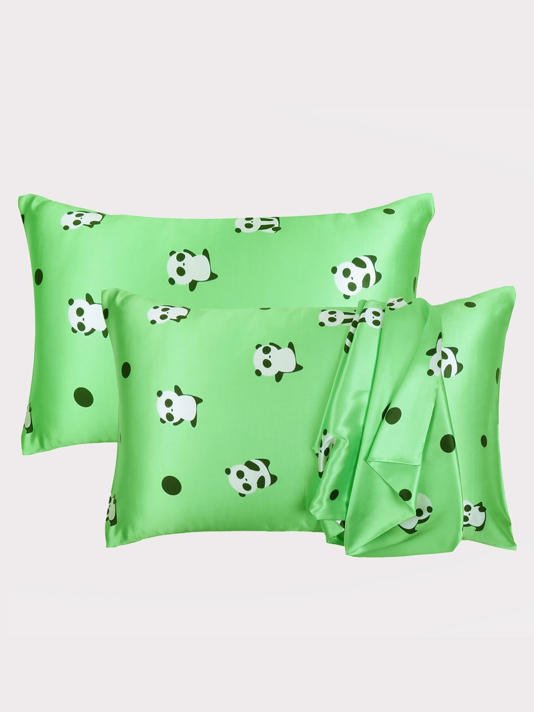 

OUSSUM Set Of 2 Green Printed Satin Pillow Covers With Envelop Closure