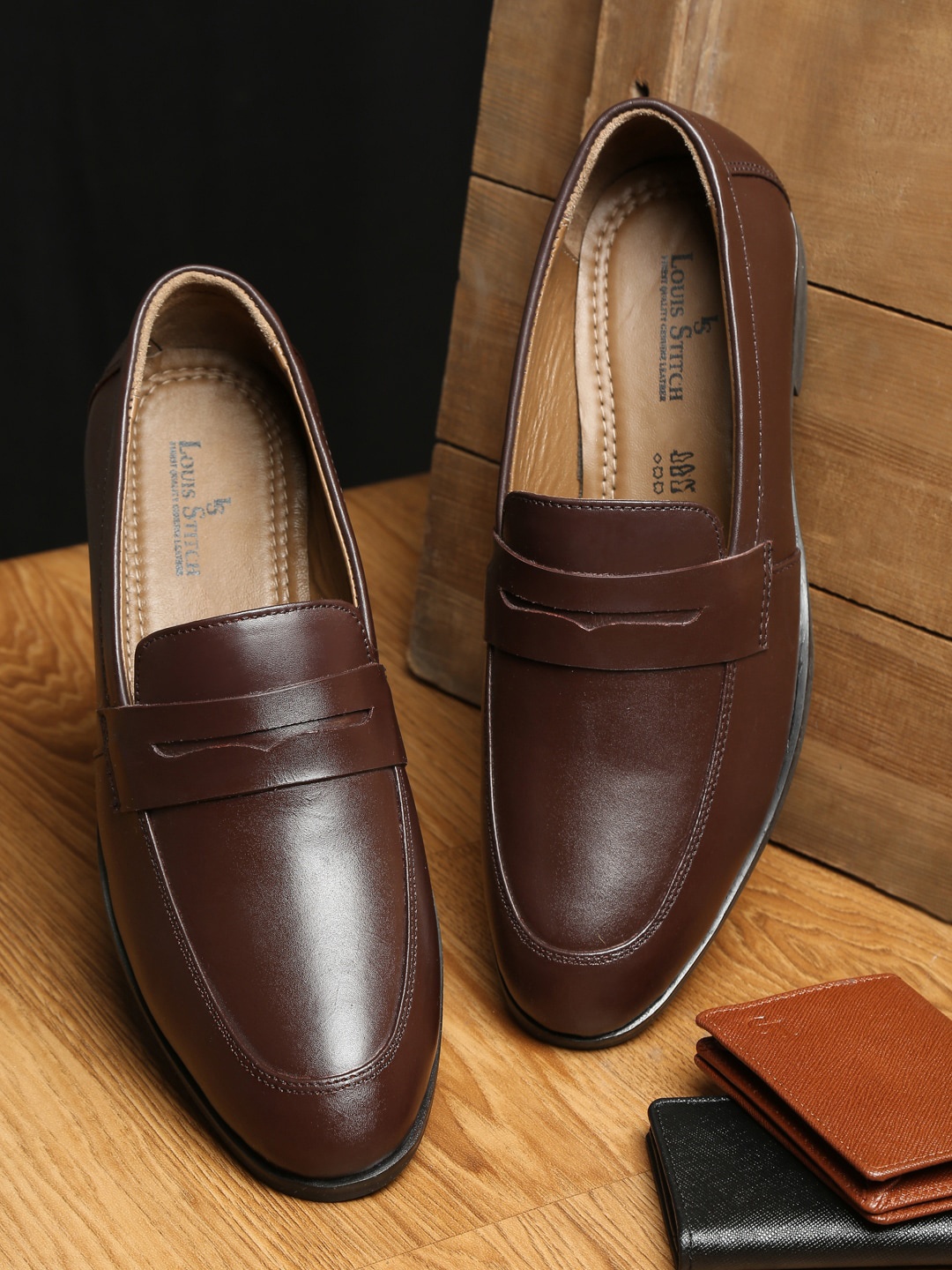 

LOUIS STITCH Men Brown Solid Formal Leather Slip- On Shoes