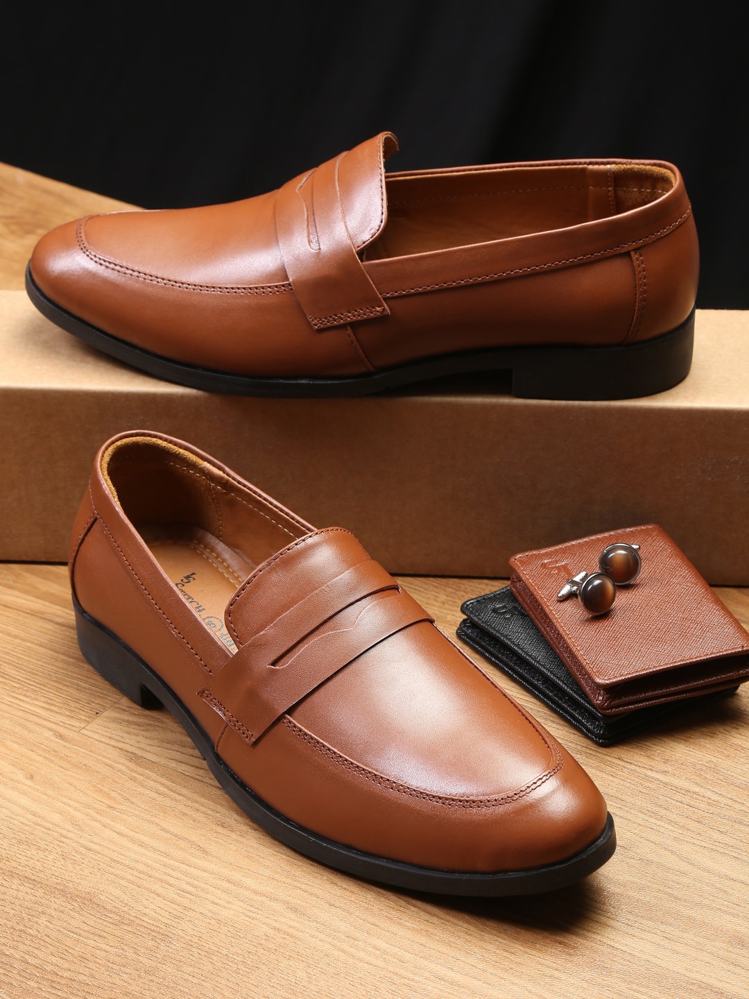 

LOUIS STITCH Men Brown Solid Leather Slip-Ons