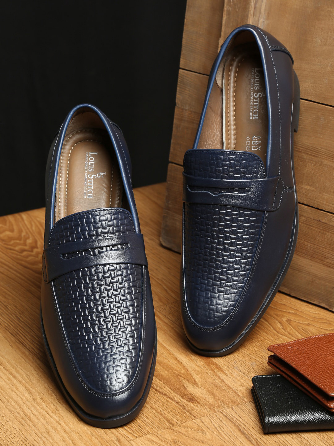 

LOUIS STITCH Men Blue Moccasins Italian Leather Formal Shoes