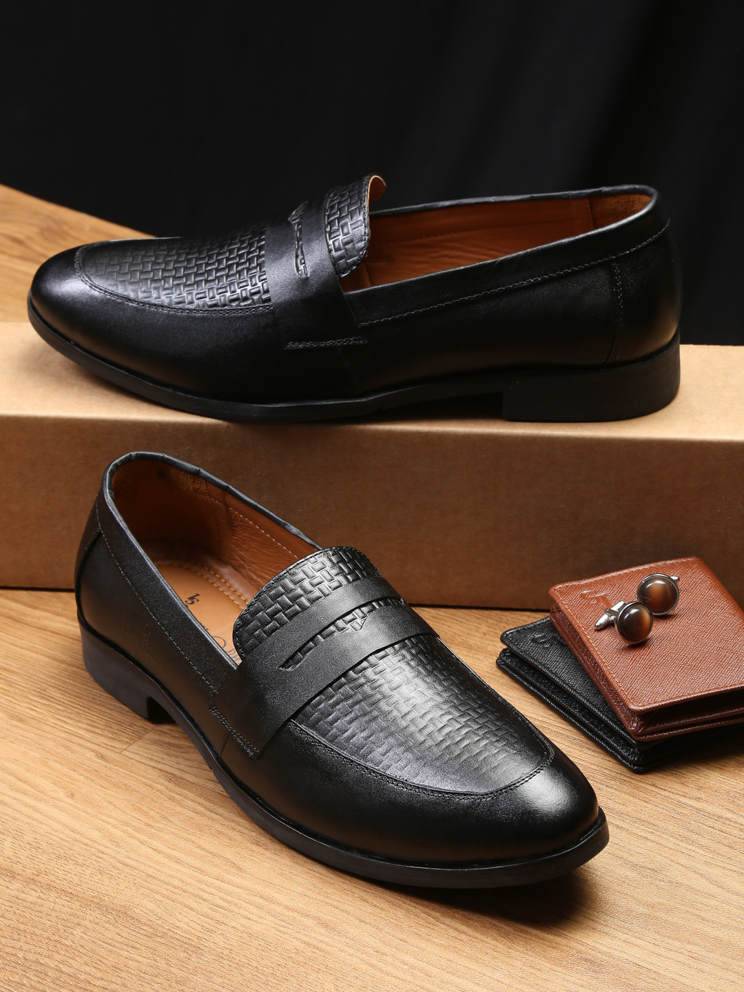 

LOUIS STITCH Men Black Mocassins Italian Leather Formal Shoes