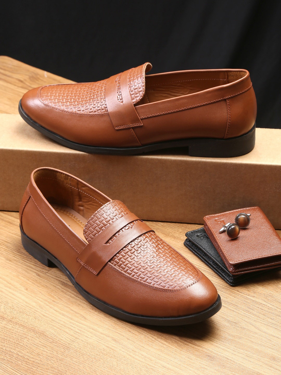 

LOUIS STITCH Men Russet Tan Moccasins Italian Leather Formal Shoes, Brown