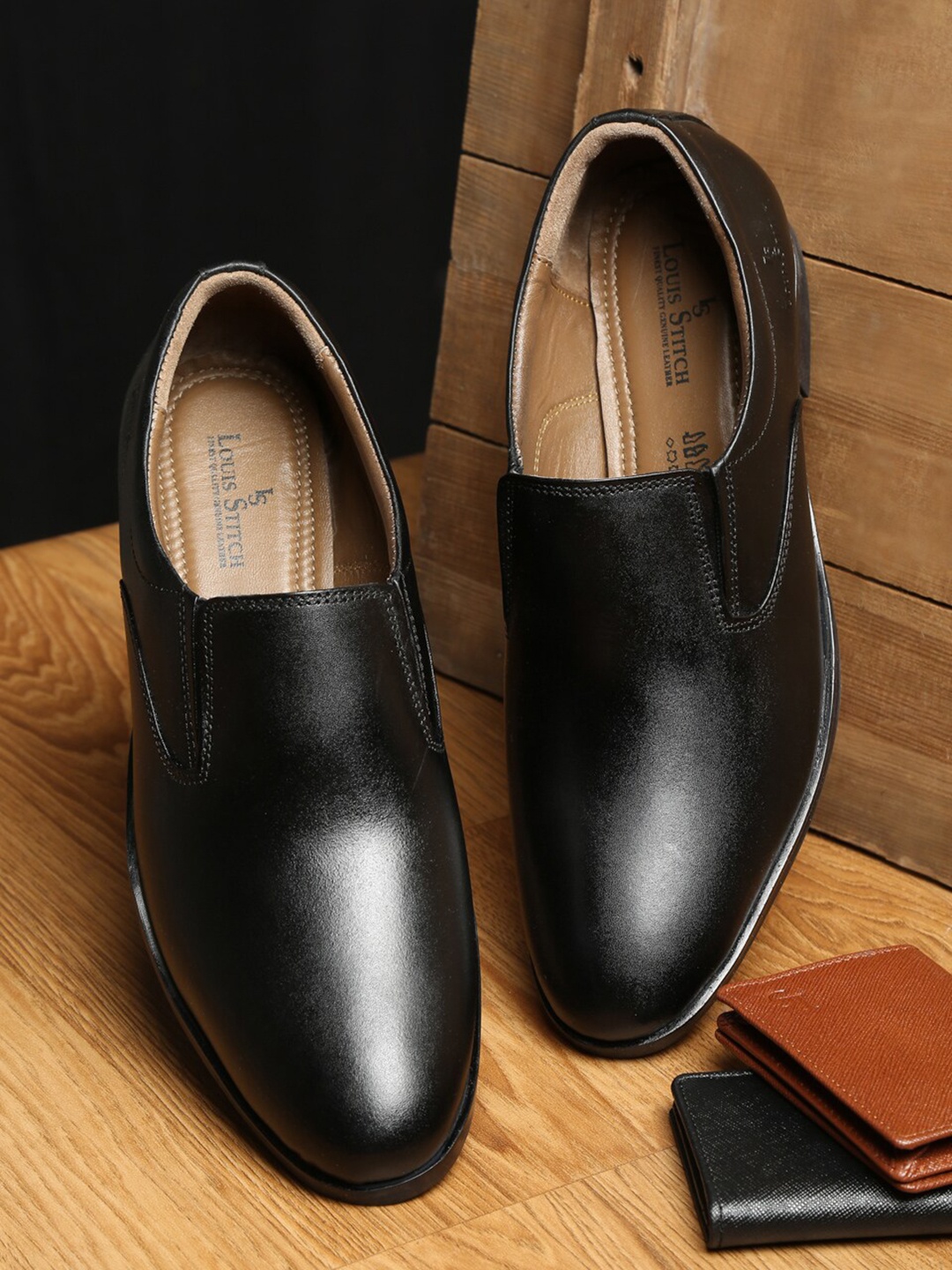 

LOUIS STITCH Men Black Solid Leather Slip-Ons