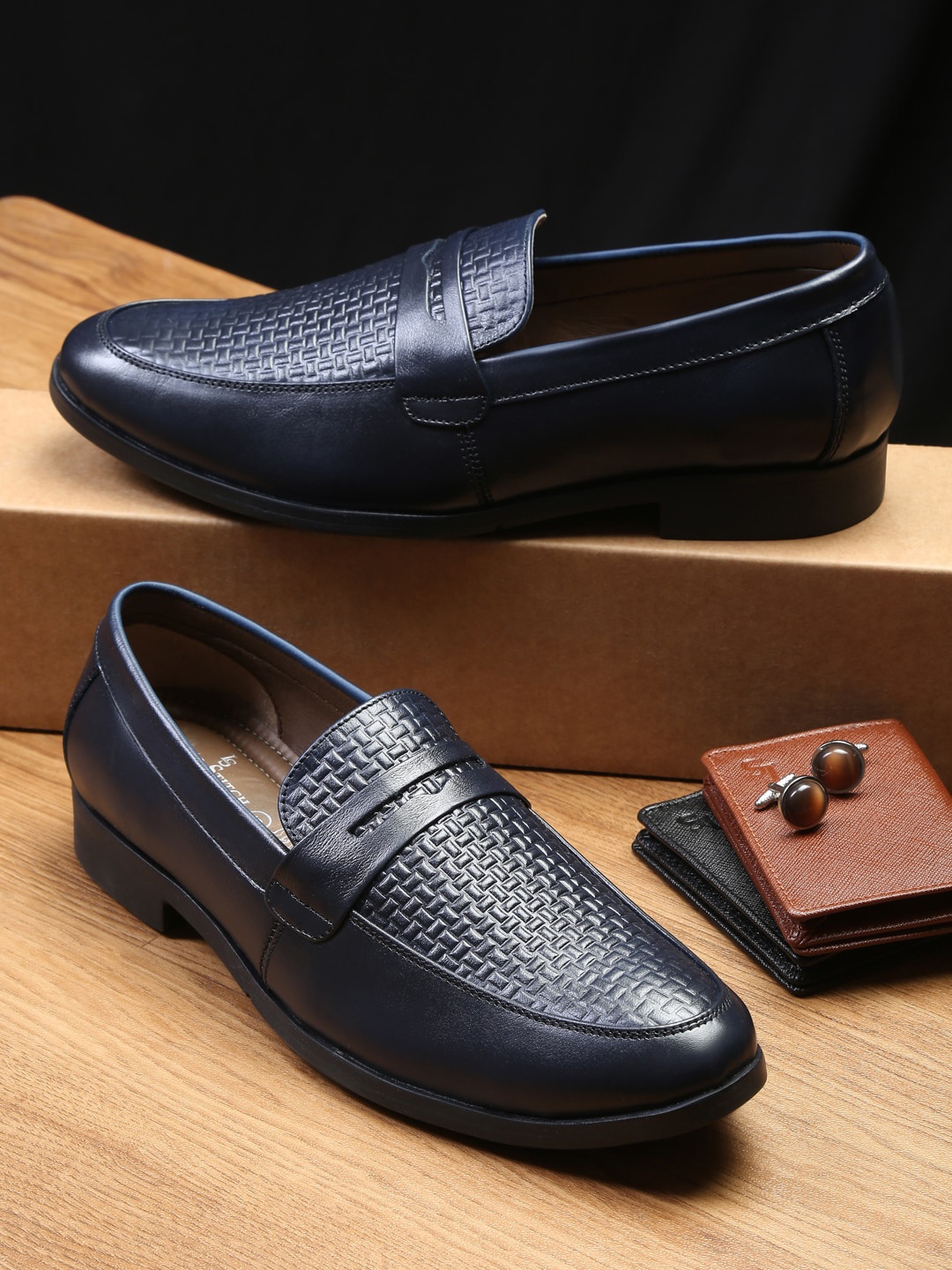 

LOUIS STITCH Men Blue Mocassins Italian Leather Formal Shoes
