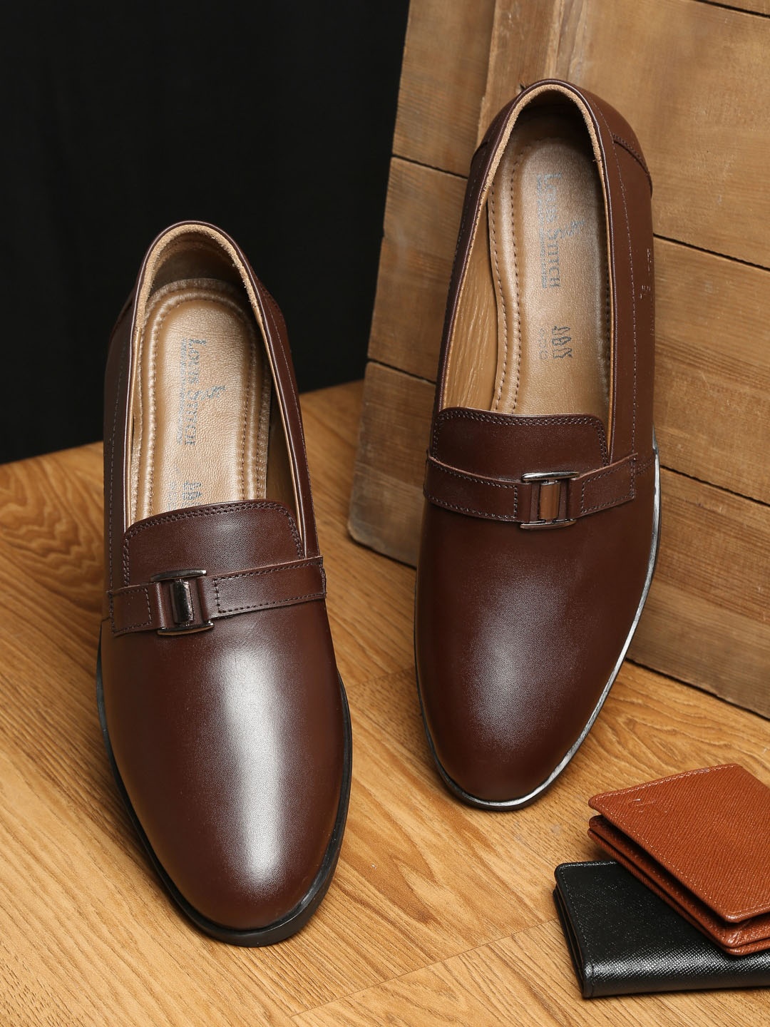 

LOUIS STITCH Men Brown Textured Leather Formal Slip-On Loafers