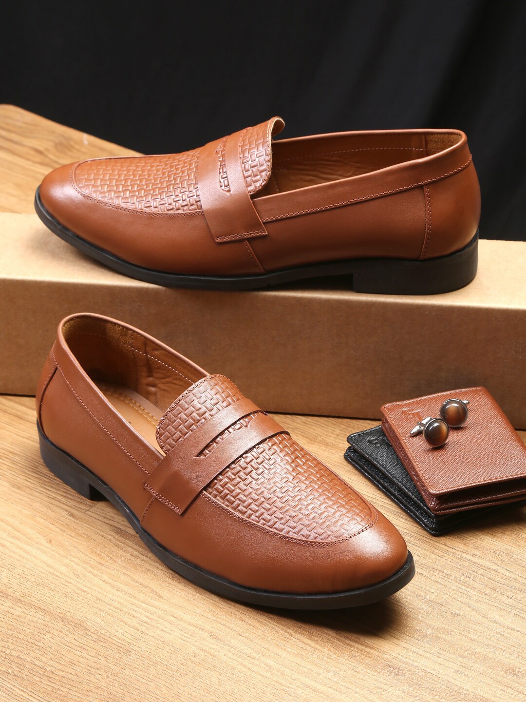 

LOUIS STITCH Men Brown Solid Leather Slip-Ons