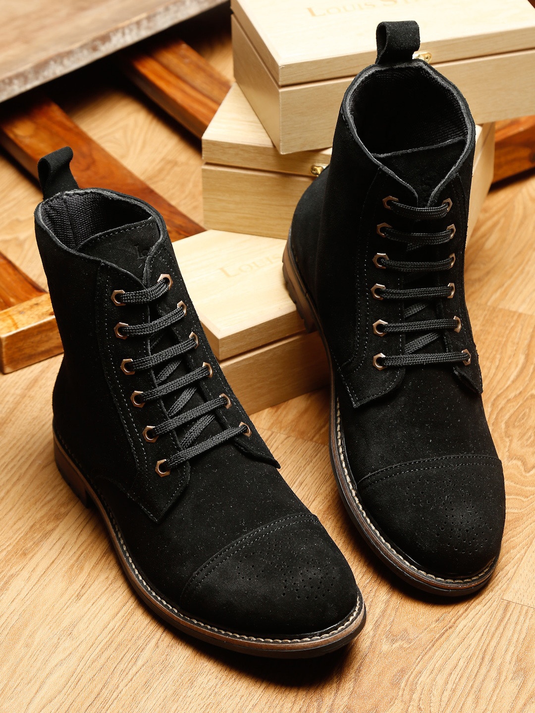 

LOUIS STITCH Men Black Suede High-Top Boots