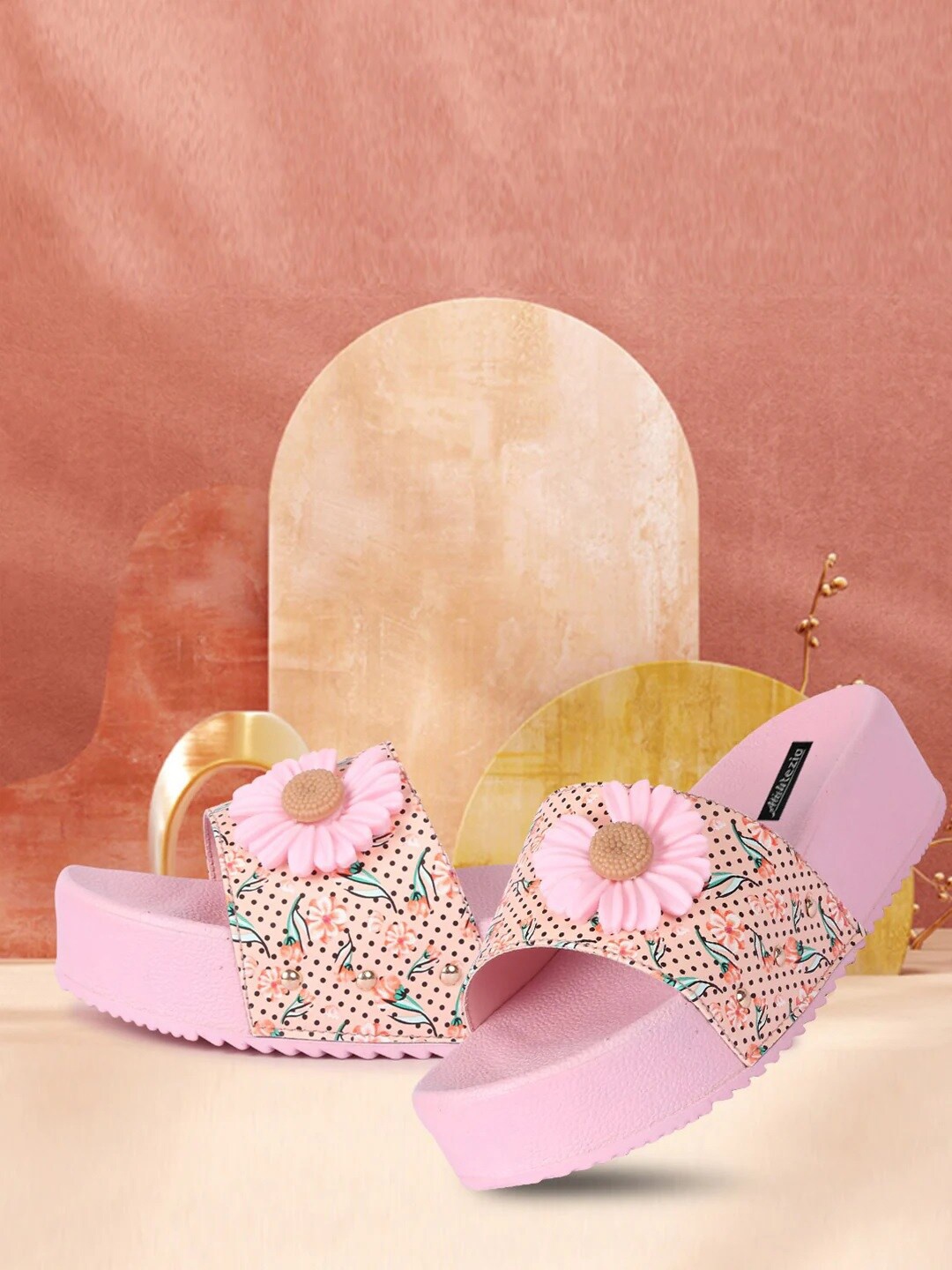 

Alishtezia Women Pink & Black Embellished Sliders