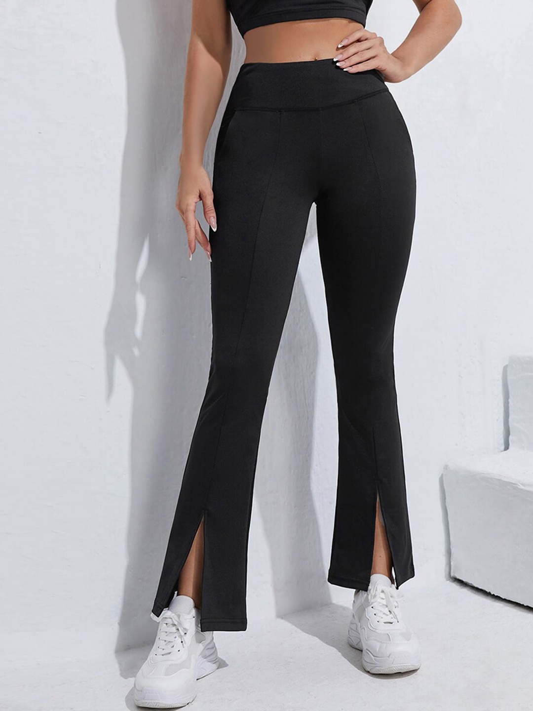 

URBANIC Women Black Solid Slit Track Pants