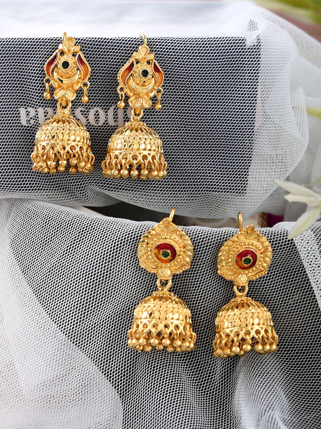 

Silvermerc Designs Gold-Toned Contemporary Jhumkas Earrings