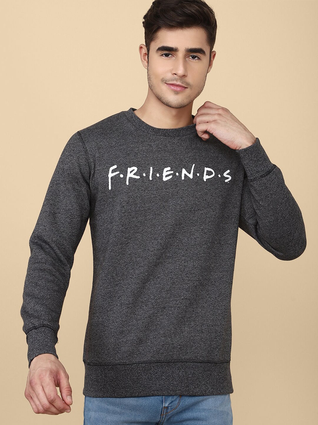 

Free Authority Men Grey Friends Printed Cotton Sweatshirt