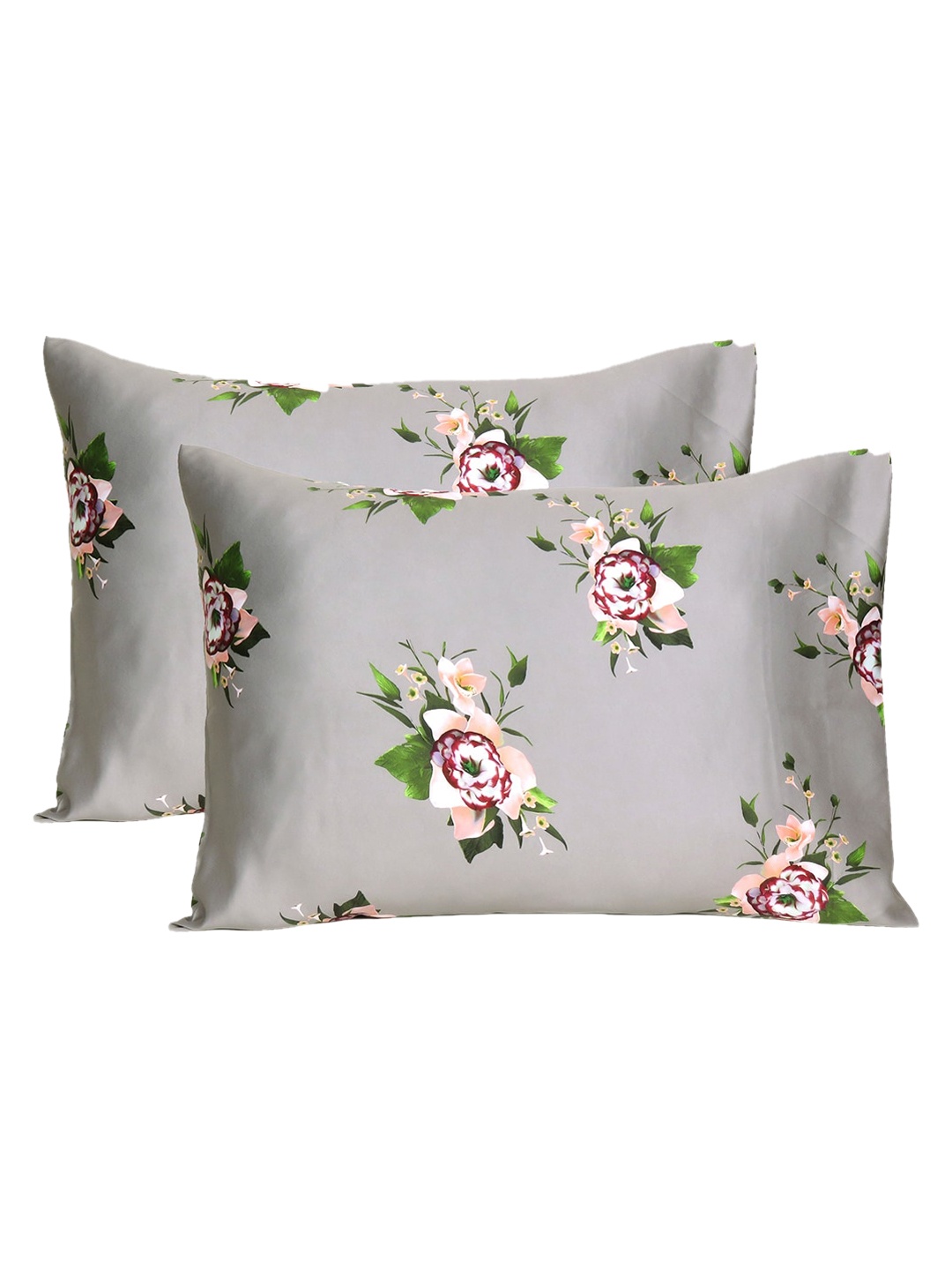 

OUSSUM Pack Of 2 Grey Floral Printed Pillow Covers