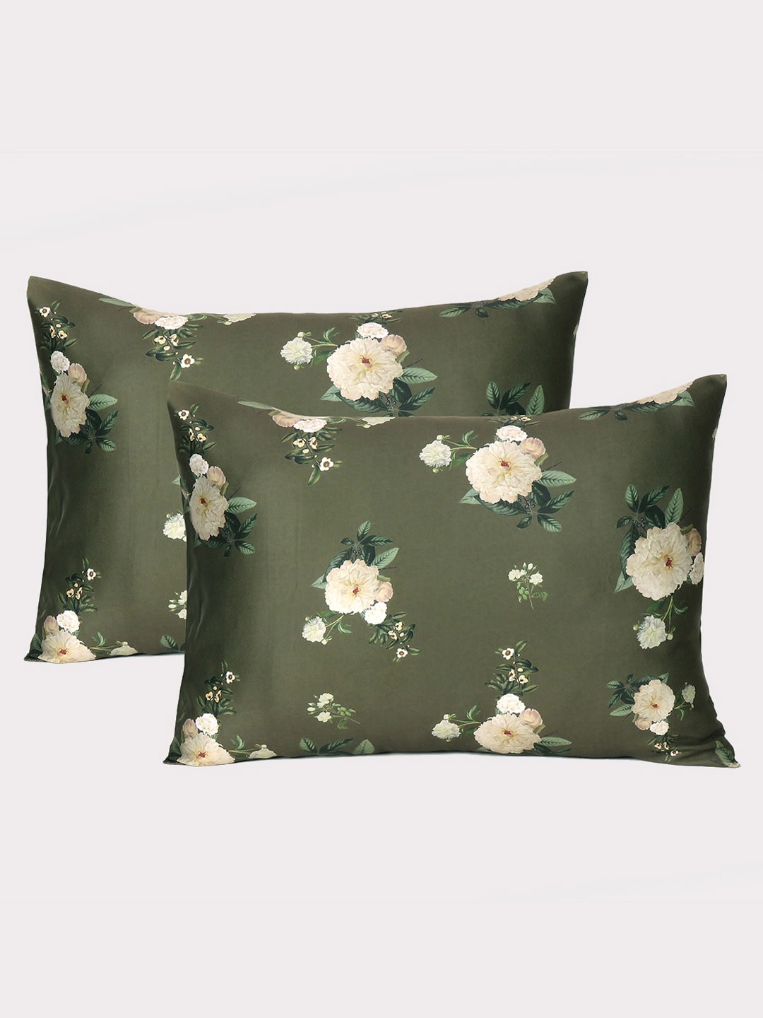 

OUSSUM Set Of 2 Green Printed Floral Pillow Covers