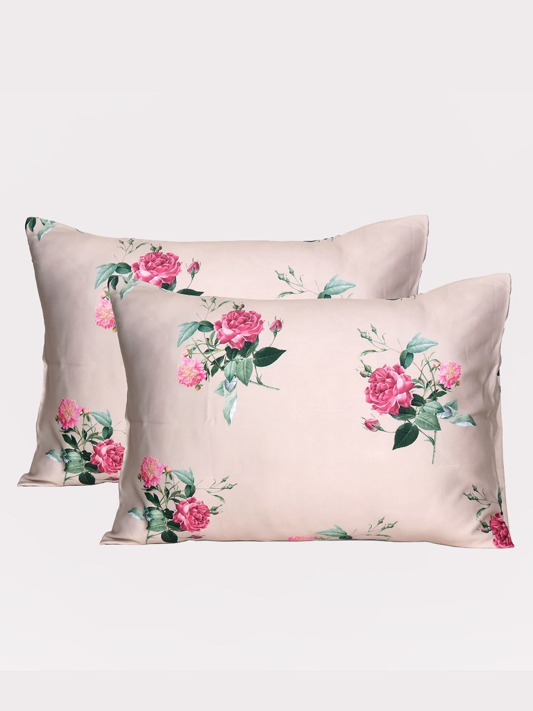 

OUSSUM Set Of 2 Peach Colored Printed Satin Pillow Covers With Envelop Closure
