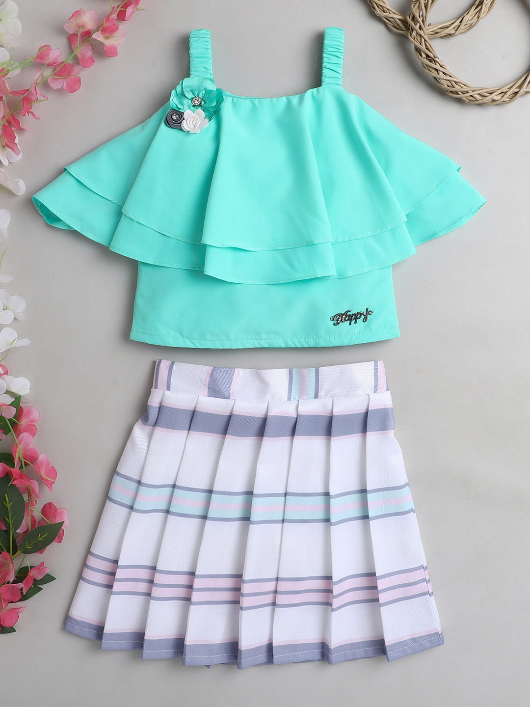 

The Magic Wand Girls Turquoise Blue & White Top with Skirt