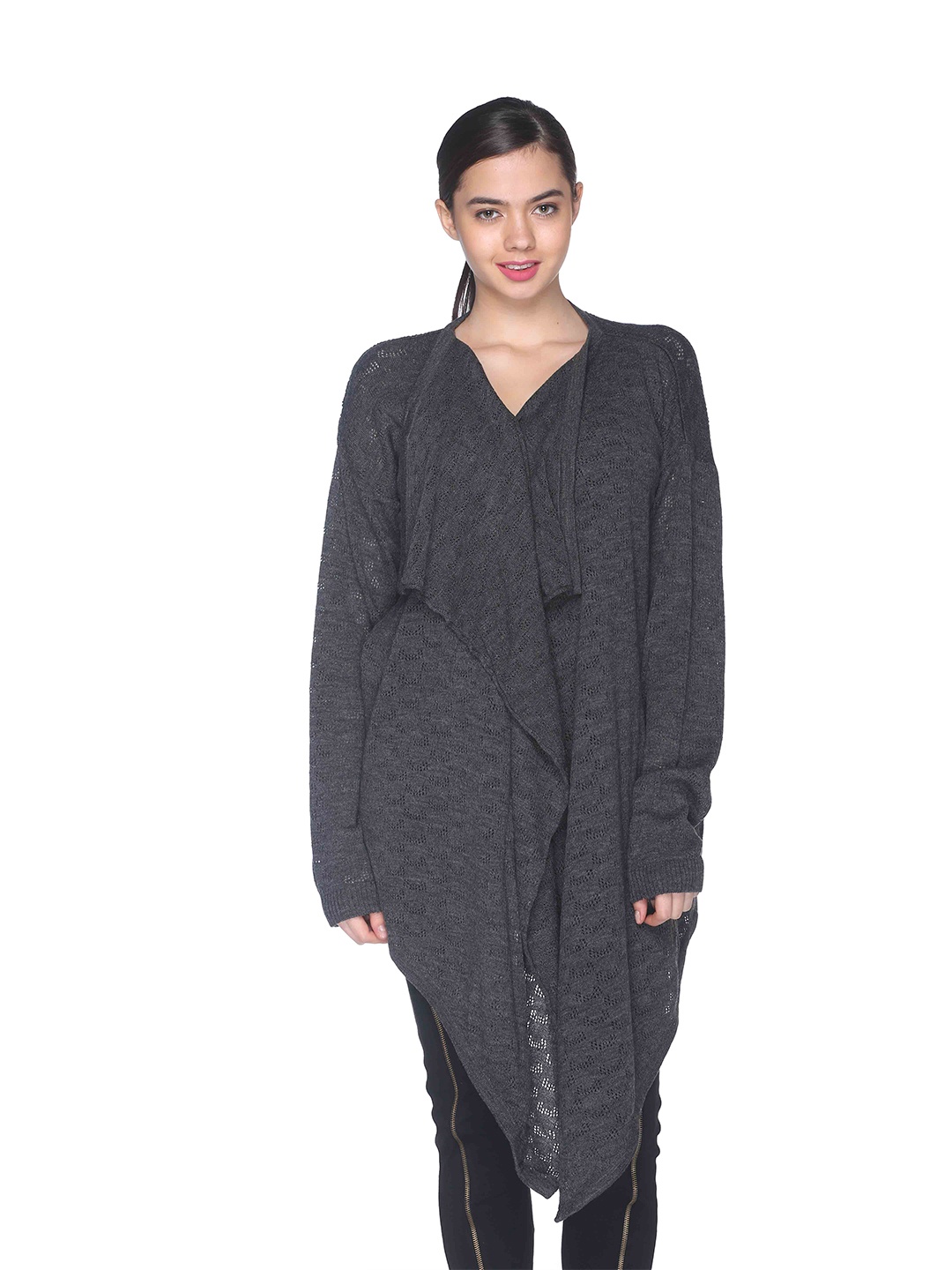 

Club York Women Grey Self Design Longline Shrug