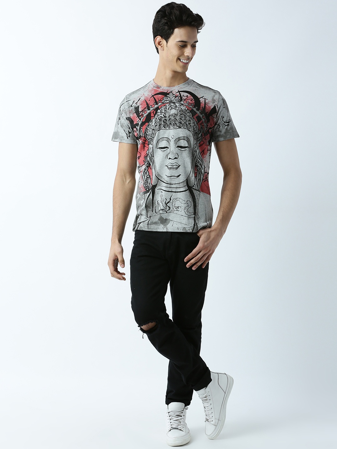 

Huetrap Men Grey Melange Printed T-shirt
