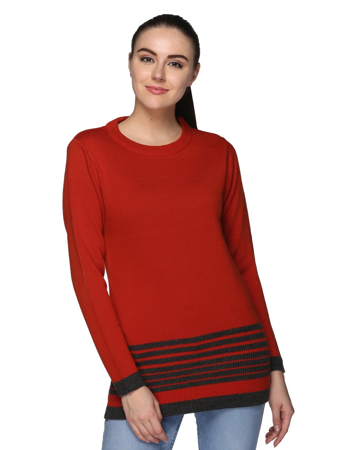 

Club York Women Orange & Black Striped Pullover