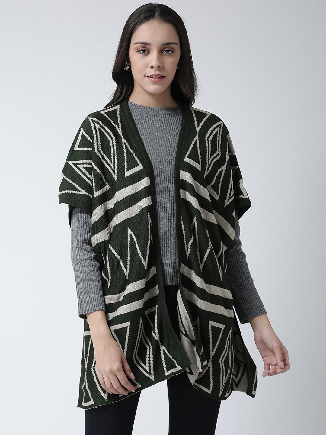 

Club York Women Green & White Printed Shrug, Olive