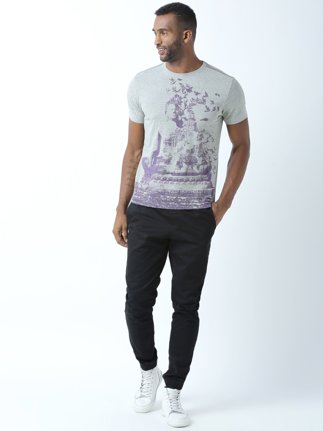 

Huetrap Men Grey Melange Printed T-shirt