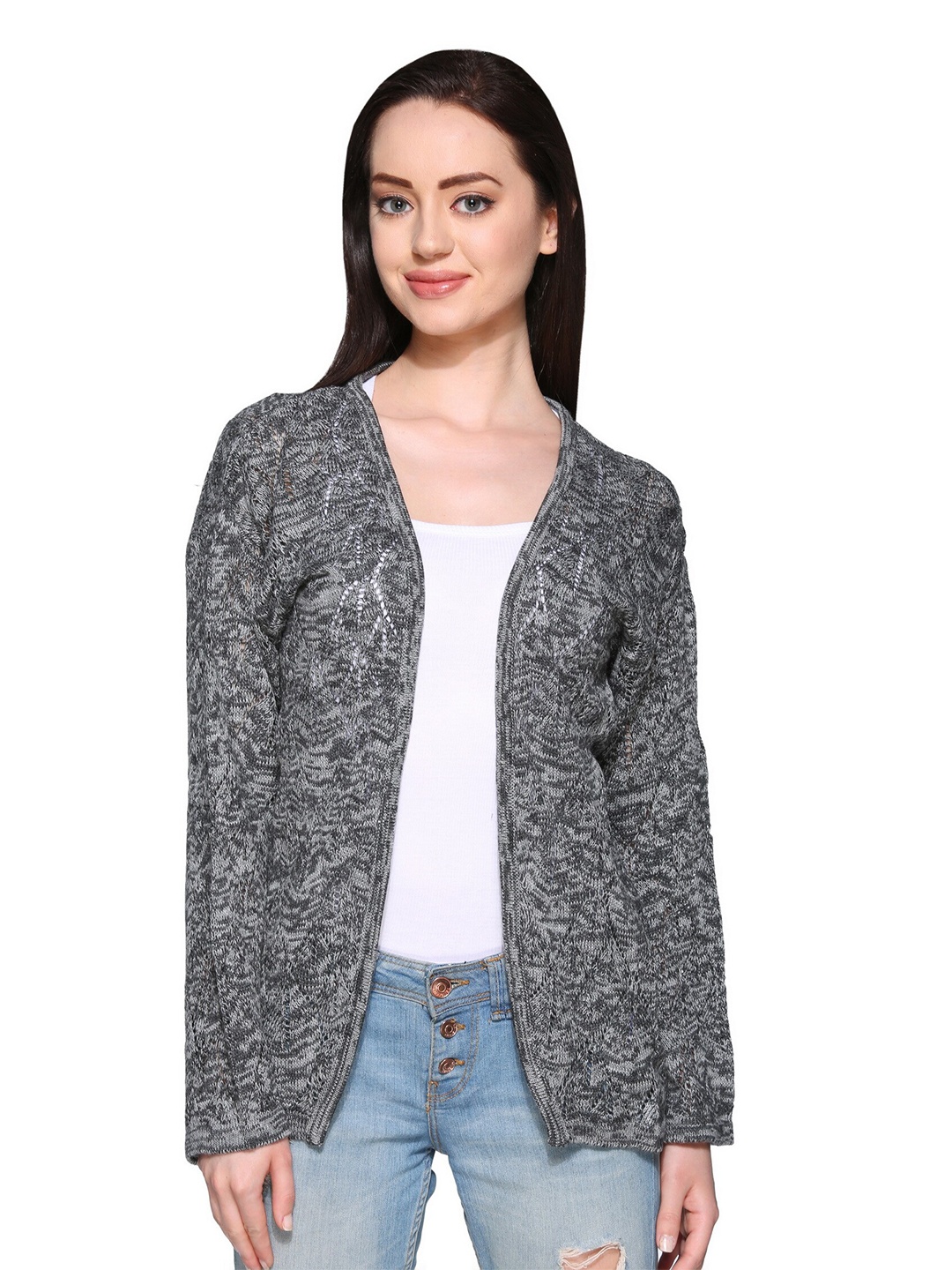 

Club York Women Grey Self Design Acrylic Open Front Shrug