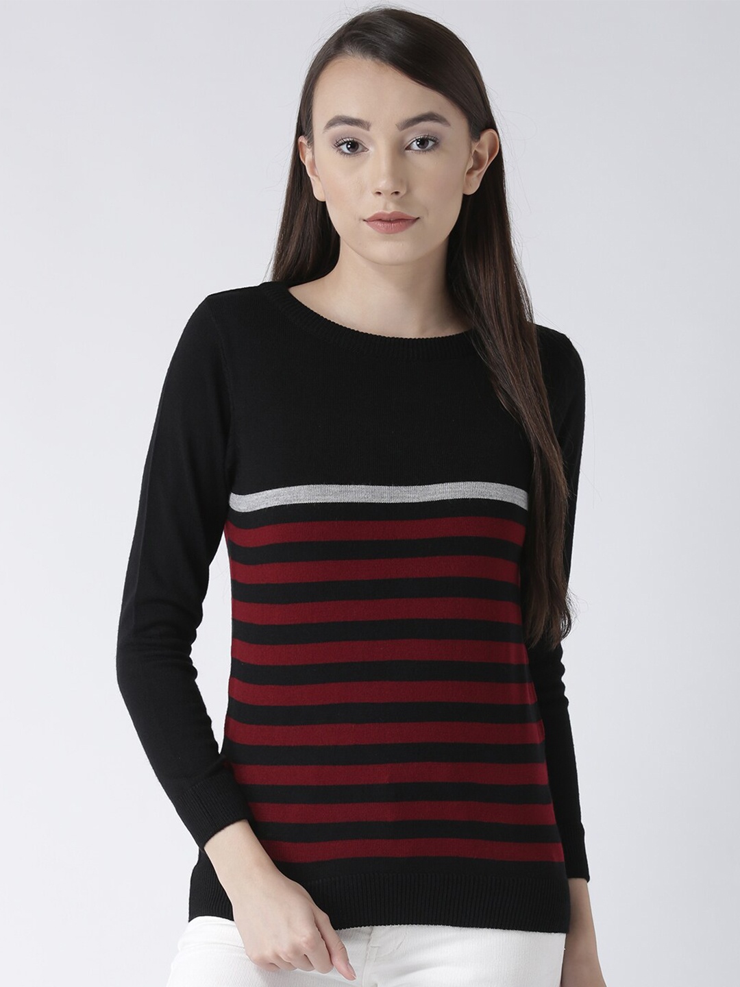 

Club York Women Black & White Striped Pullover