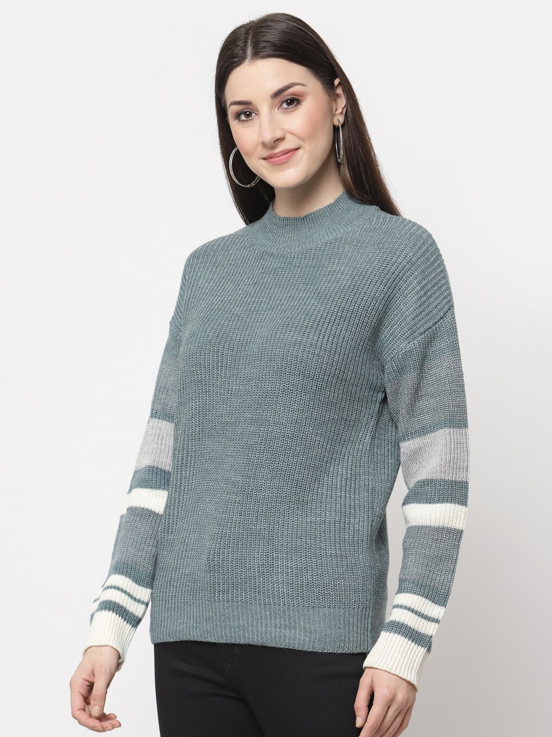 

Club York Women Mint Self Design Round Neck Acrylic Pullover, Blue