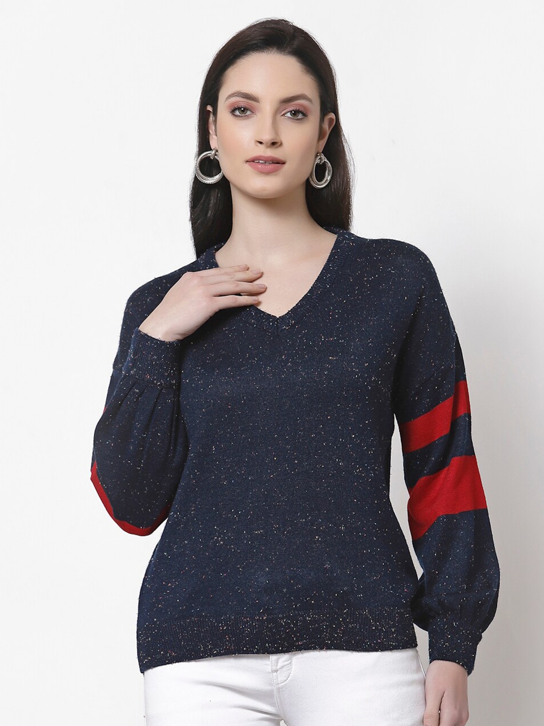 

Club York Women Navy Blue & Red Colourblocked Pullover