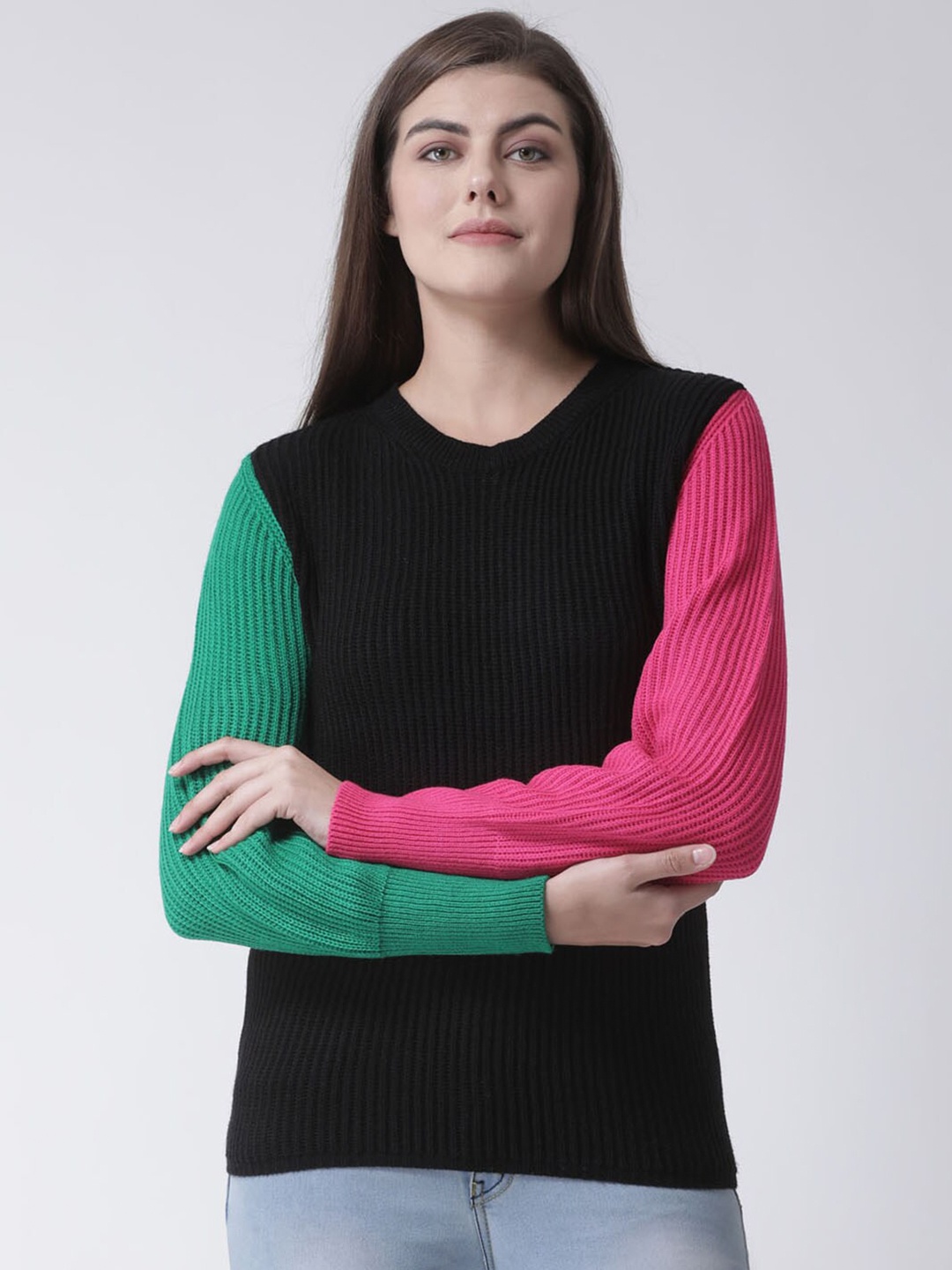 

Club York Women Black & Pink Colourblocked Pullover