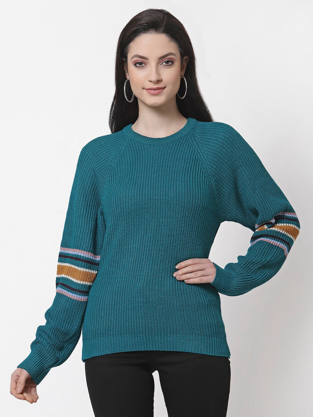 

Club York Women Teal & Brown Ribbed Pullover