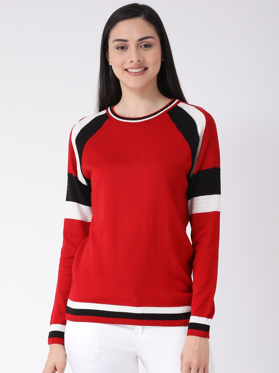 

Club York Women Red & Black Colourblocked Pullover