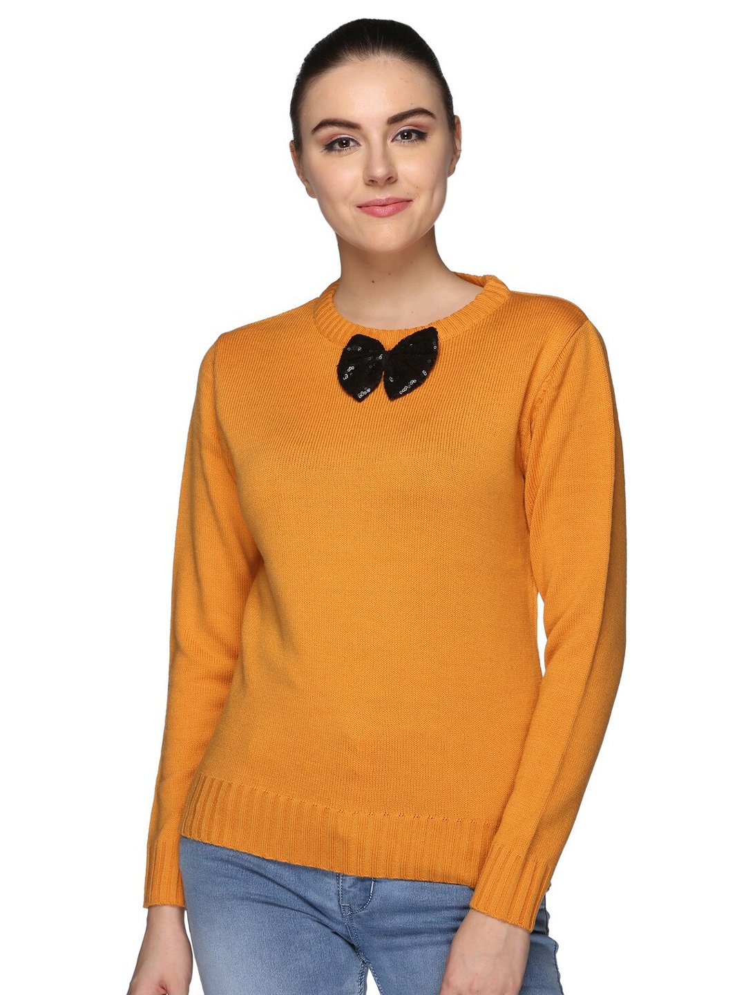 

Club York Women Yellow Round Neck Pullover