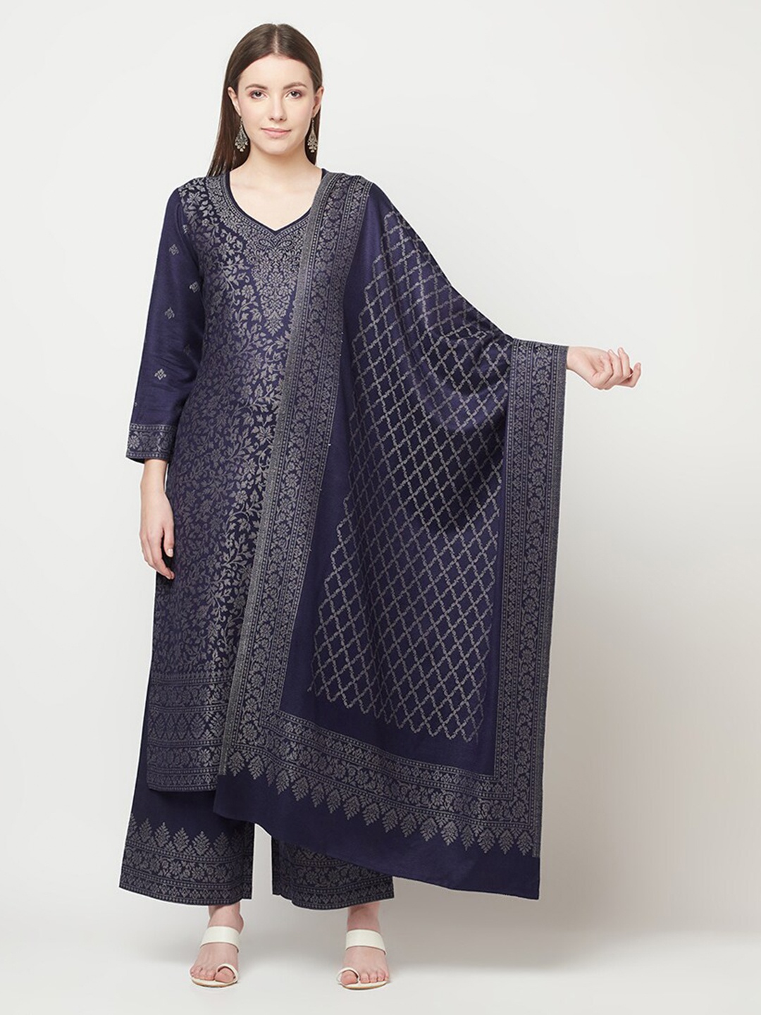 

Safaa Navy Blue Viscose Rayon Unstitched Dress Material