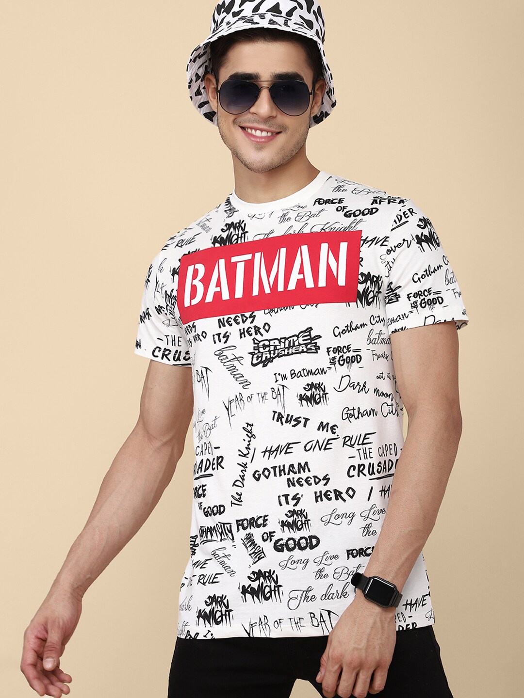 

Free Authority Men White Typography Batman Printed T-shirt