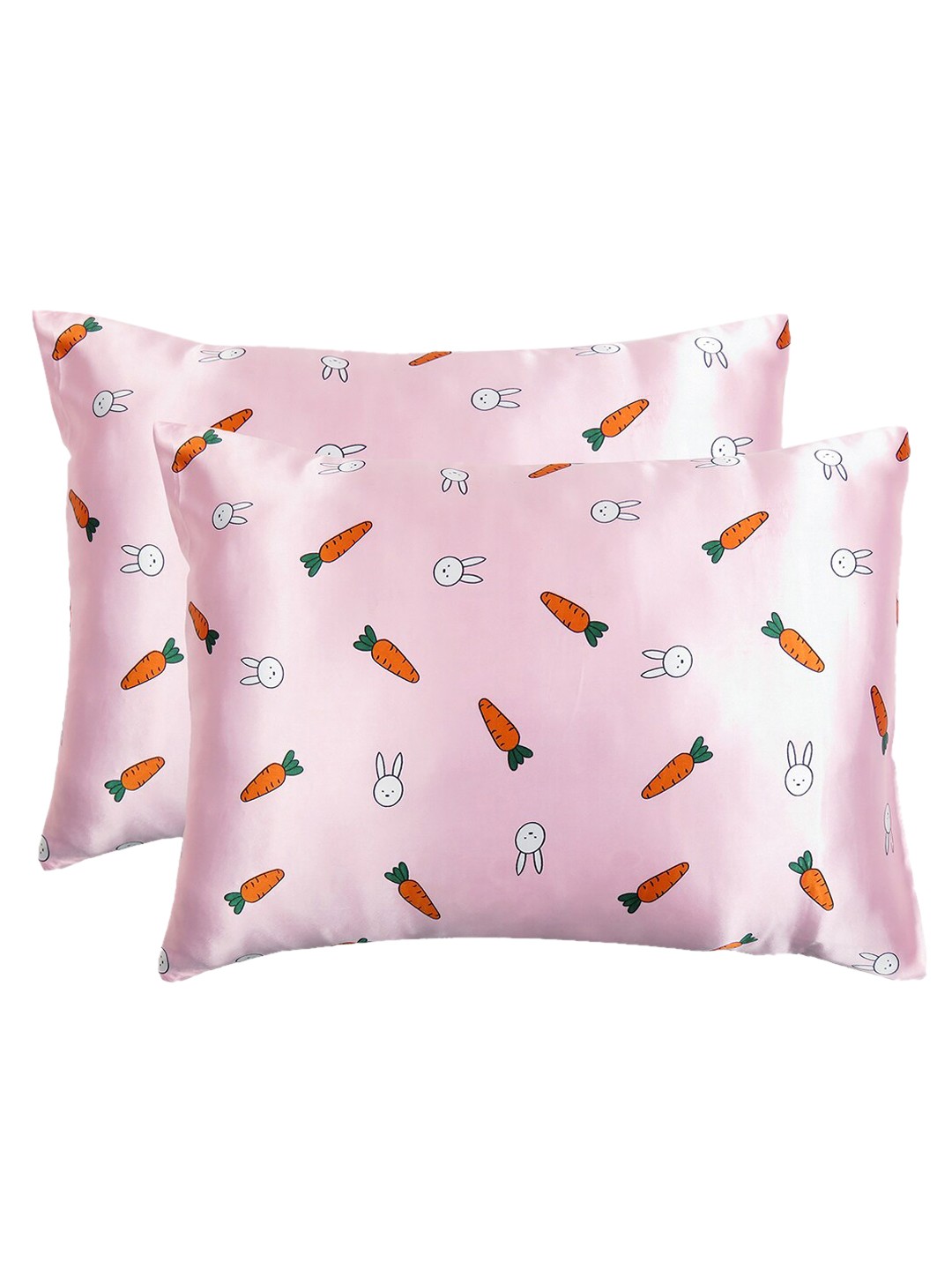 

OUSSUM Set Of 2 Pink Printed Satin Pillow Covers