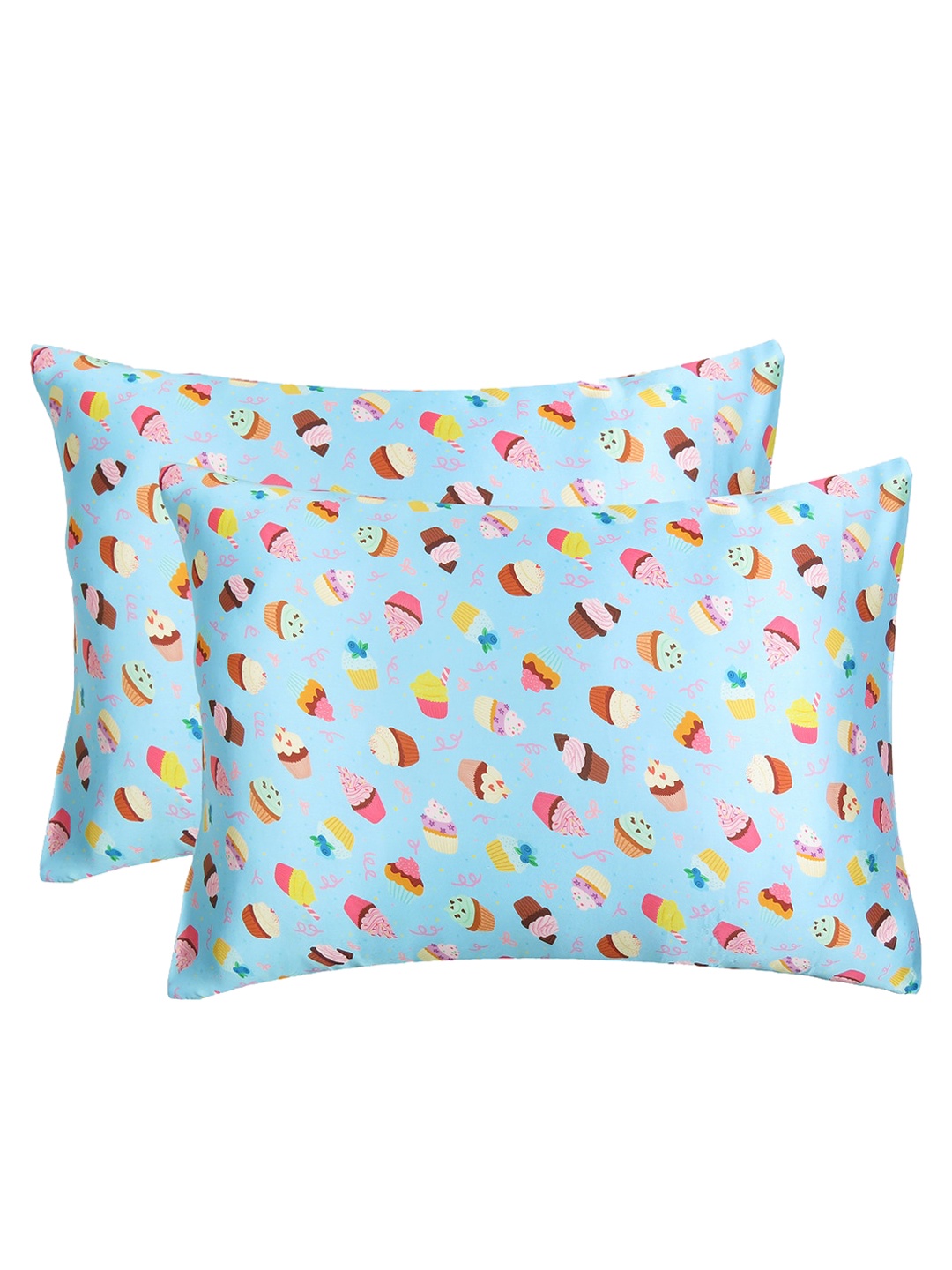 

OUSSUM Set Of 2 Turquoise Blue Printed Satin Pillow Covers