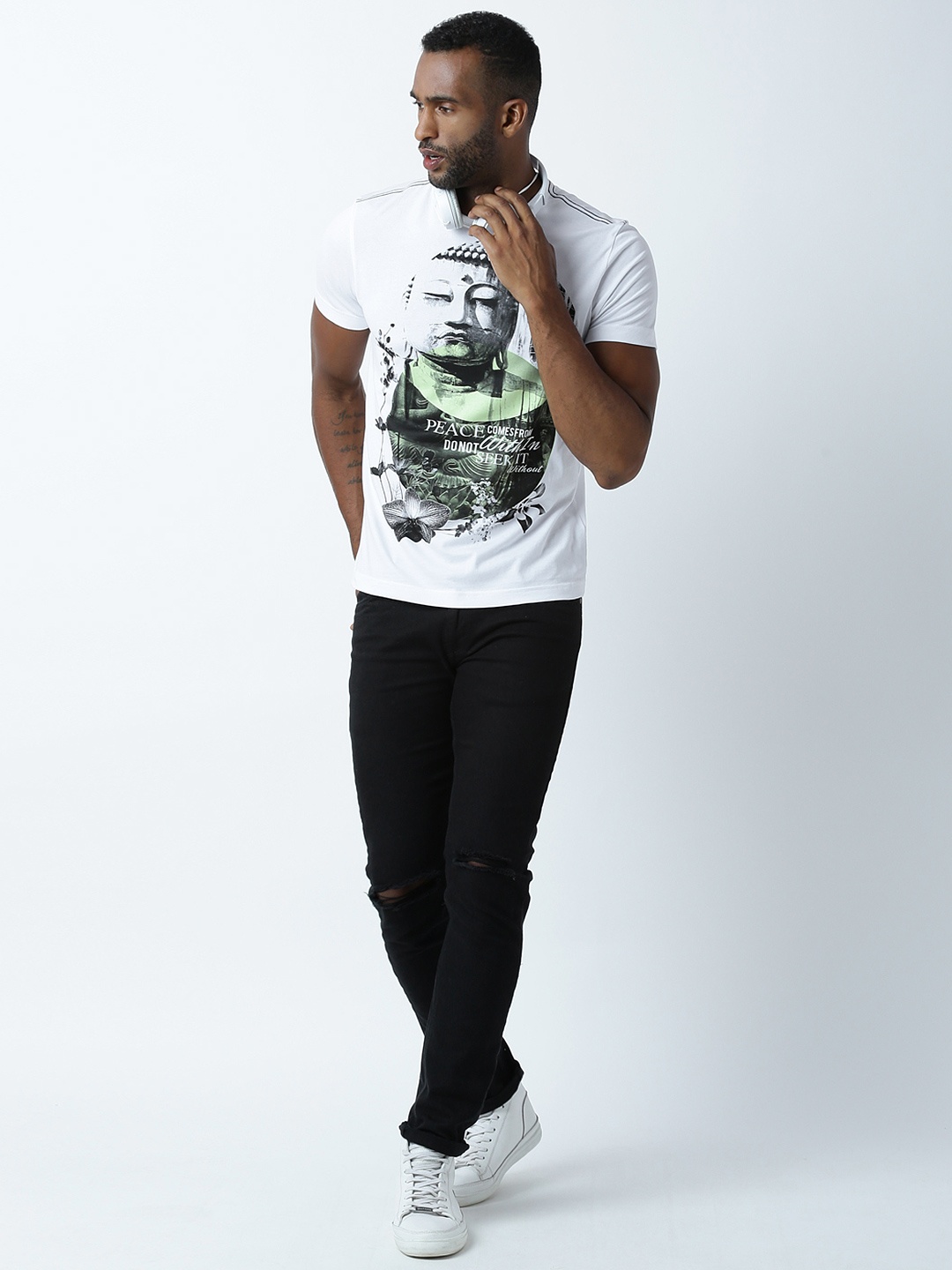 

Huetrap Men White Printed T-shirt