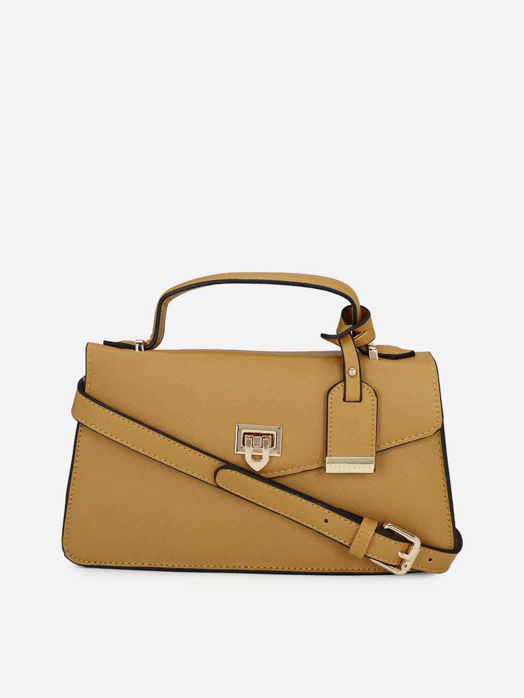 

Van Heusen Woman Mustard Yellow Solid PU Structured Satchel Bag