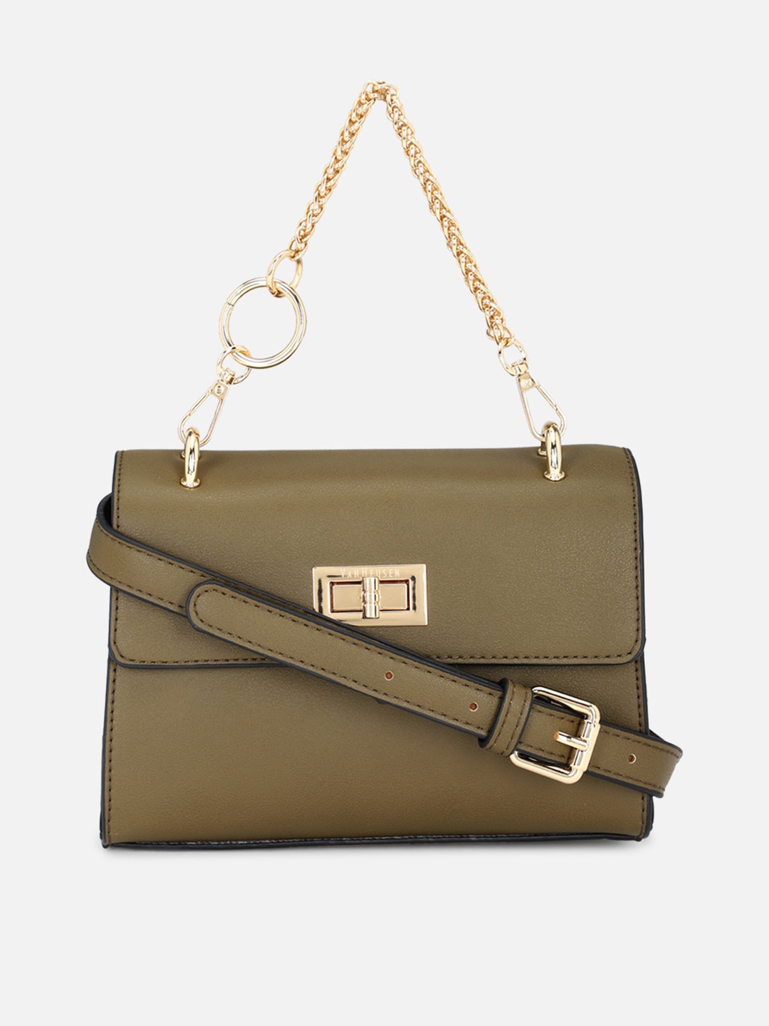 

Van Heusen Woman Olive Green PU Structured Handheld Bag