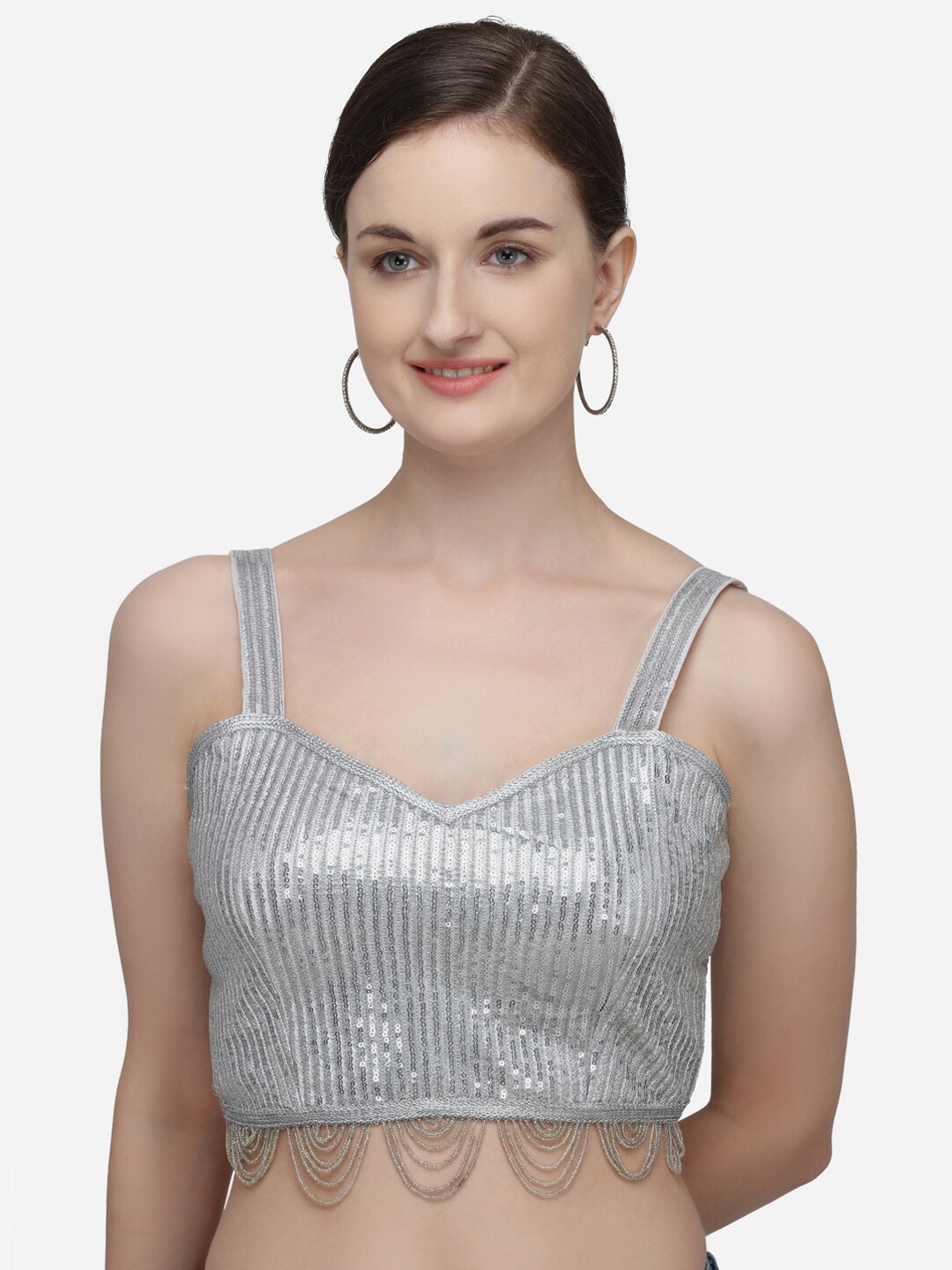 

Amrutam Fab Women Silver-Toned Sequin Embellished Silk Saree Blouse
